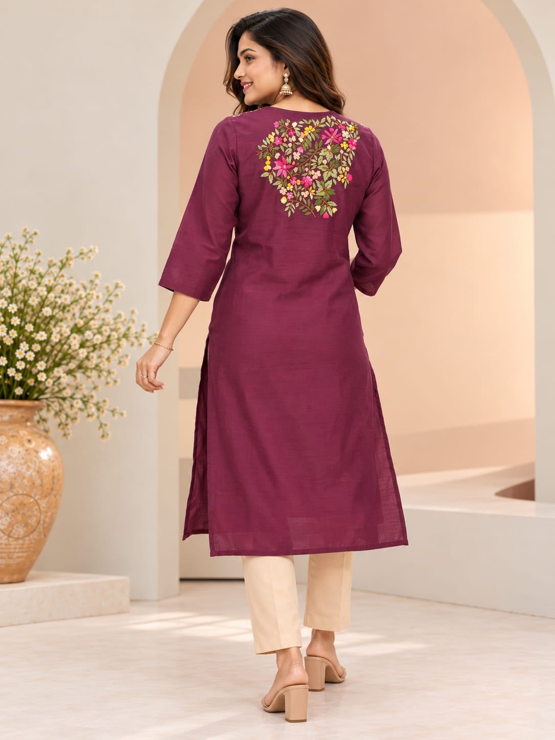 Women's Purple Threadwork Kurti