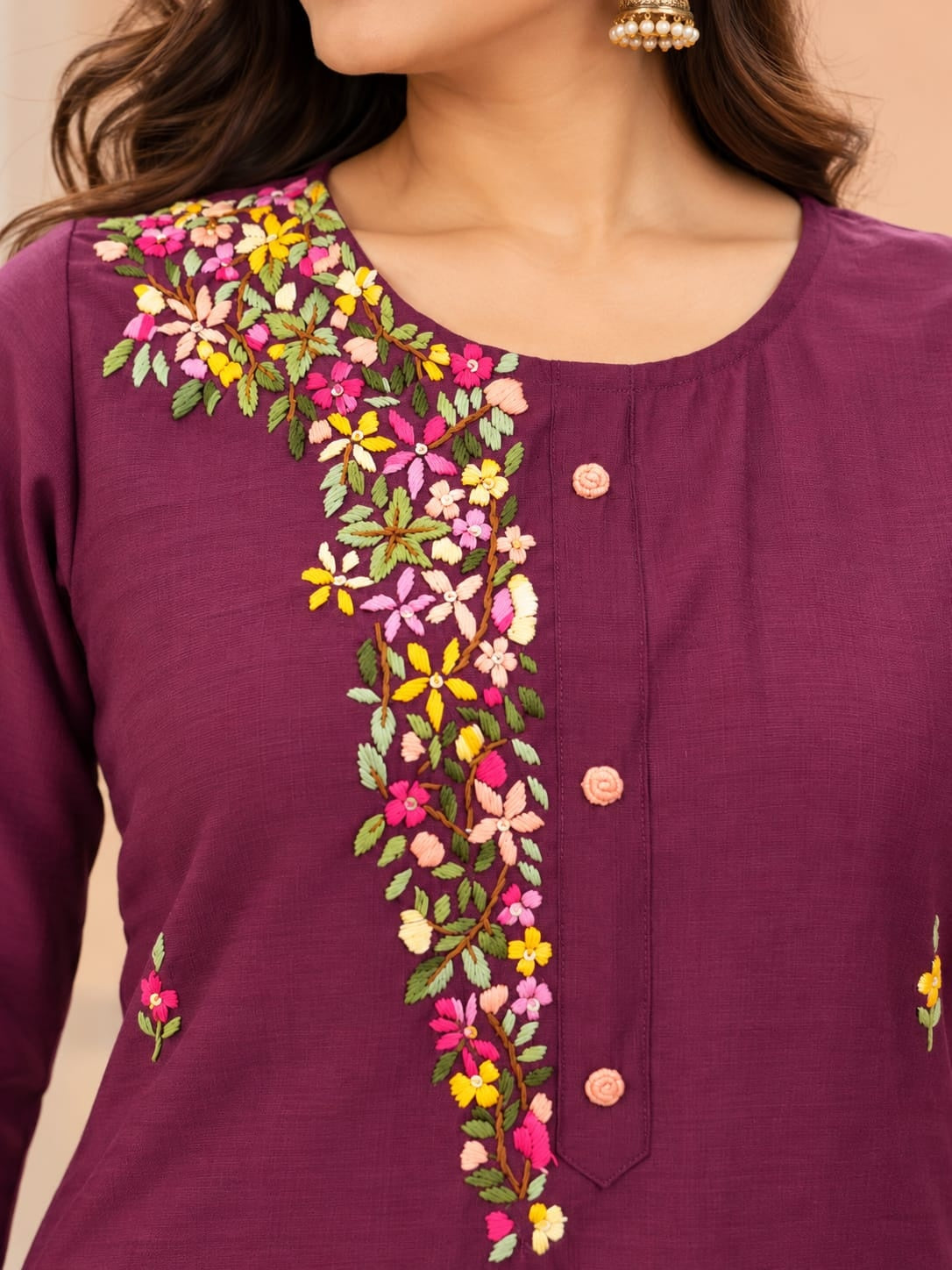 Women's Purple Threadwork Kurti