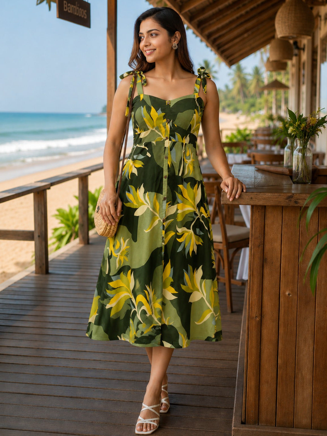 Crazy Needle Green Party Dress