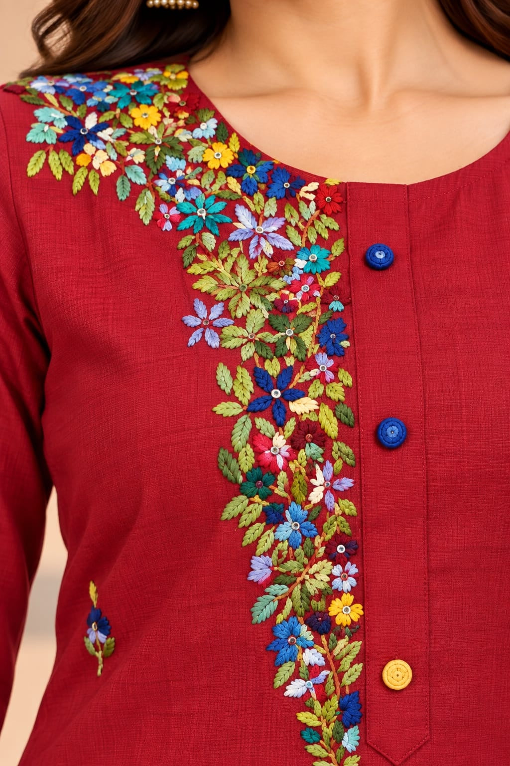 Women's Red Threadwork Kurti