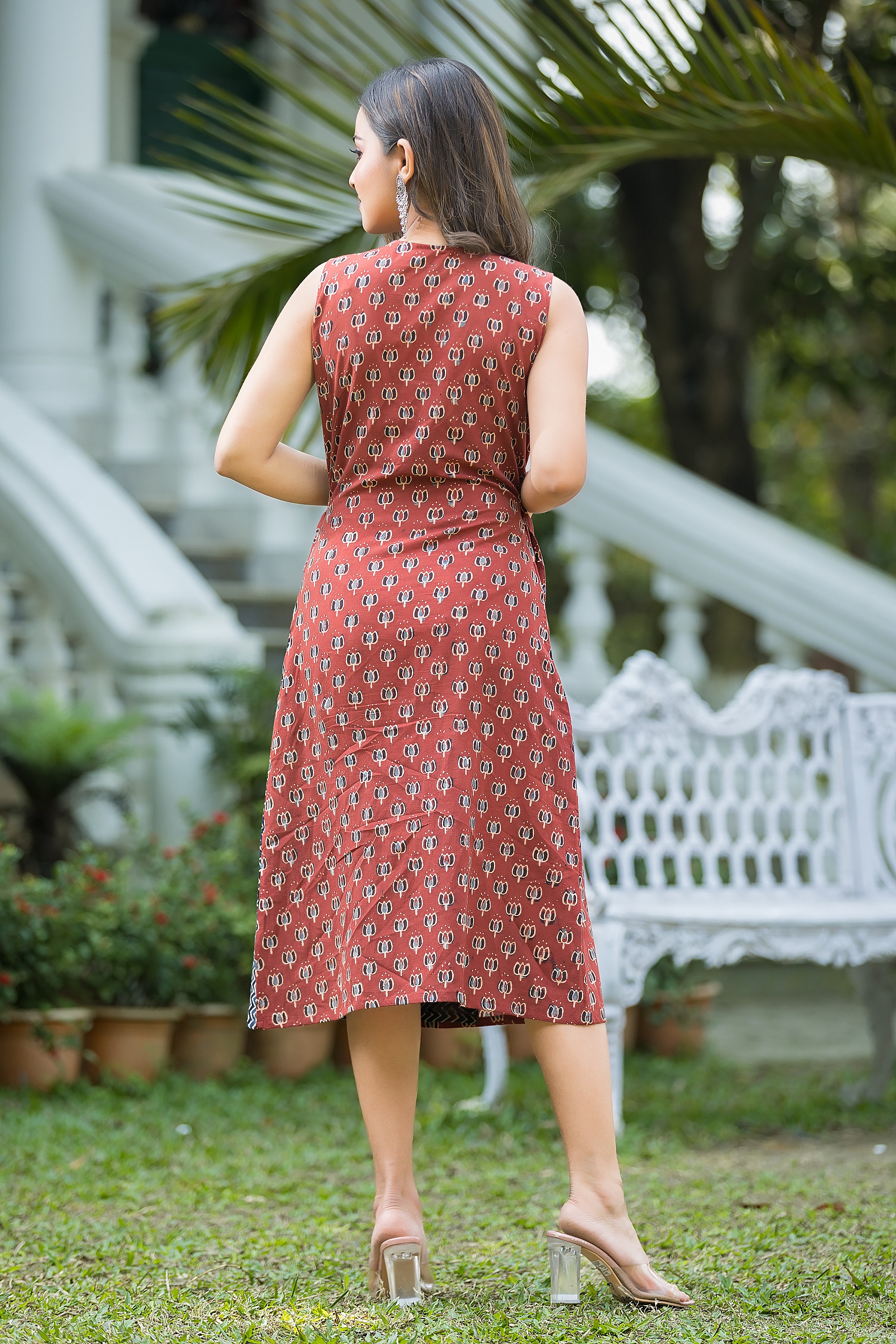 Women's Cotton Red Wrapper Dress