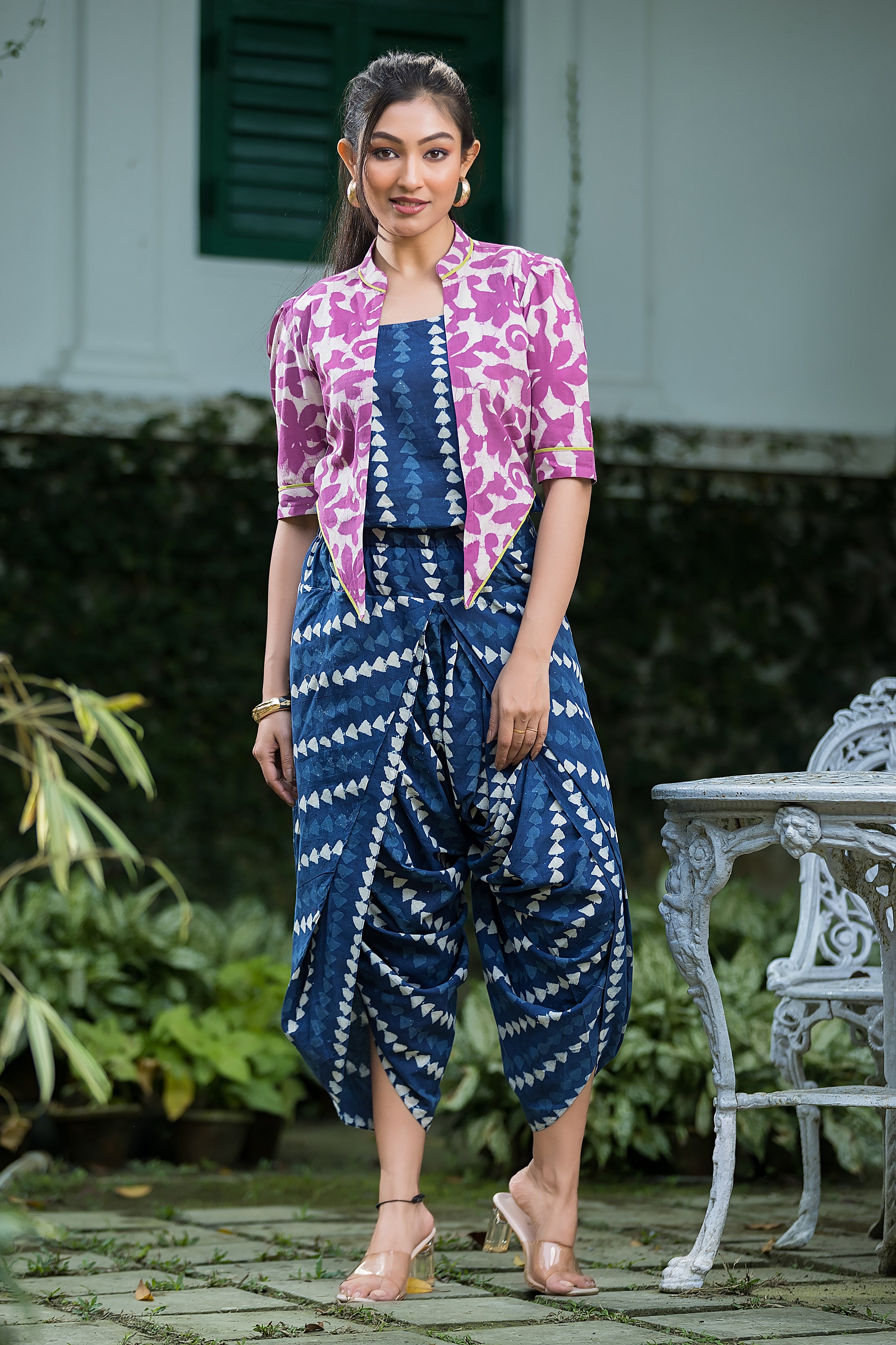 Women's Indigo Top & Dhoti With Jacket