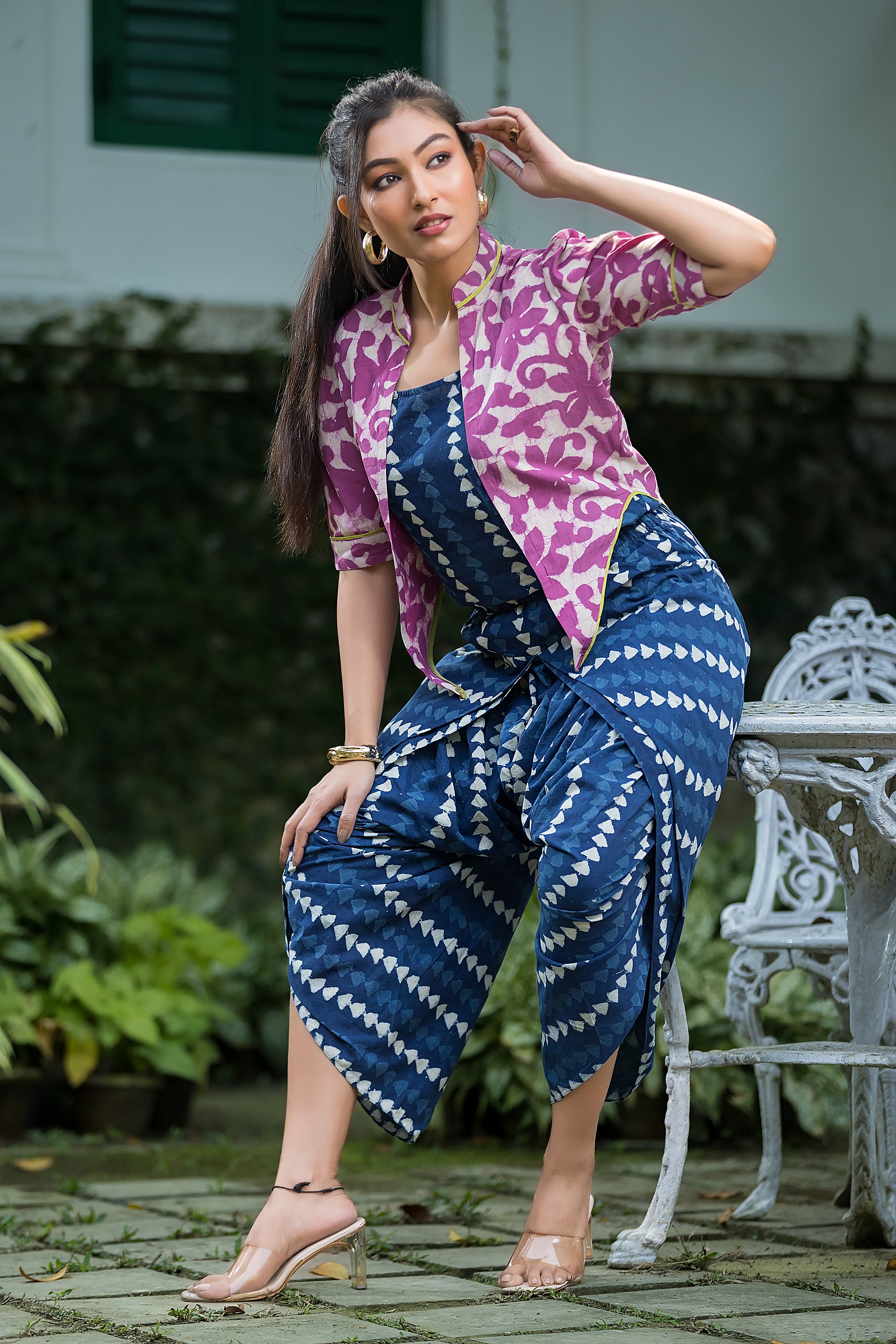Women's Indigo Top & Dhoti With Jacket