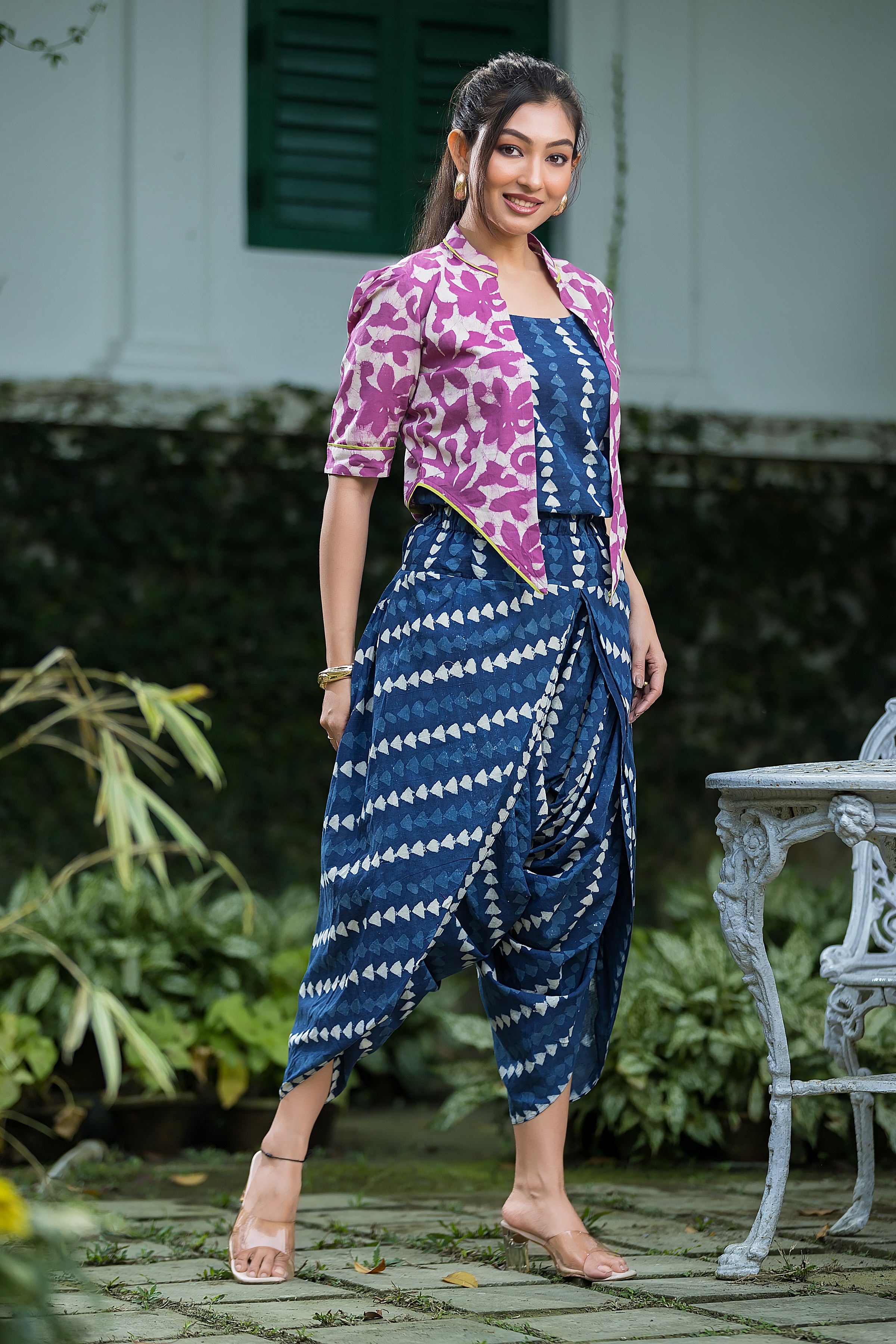 Women's Indigo Top & Dhoti With Jacket