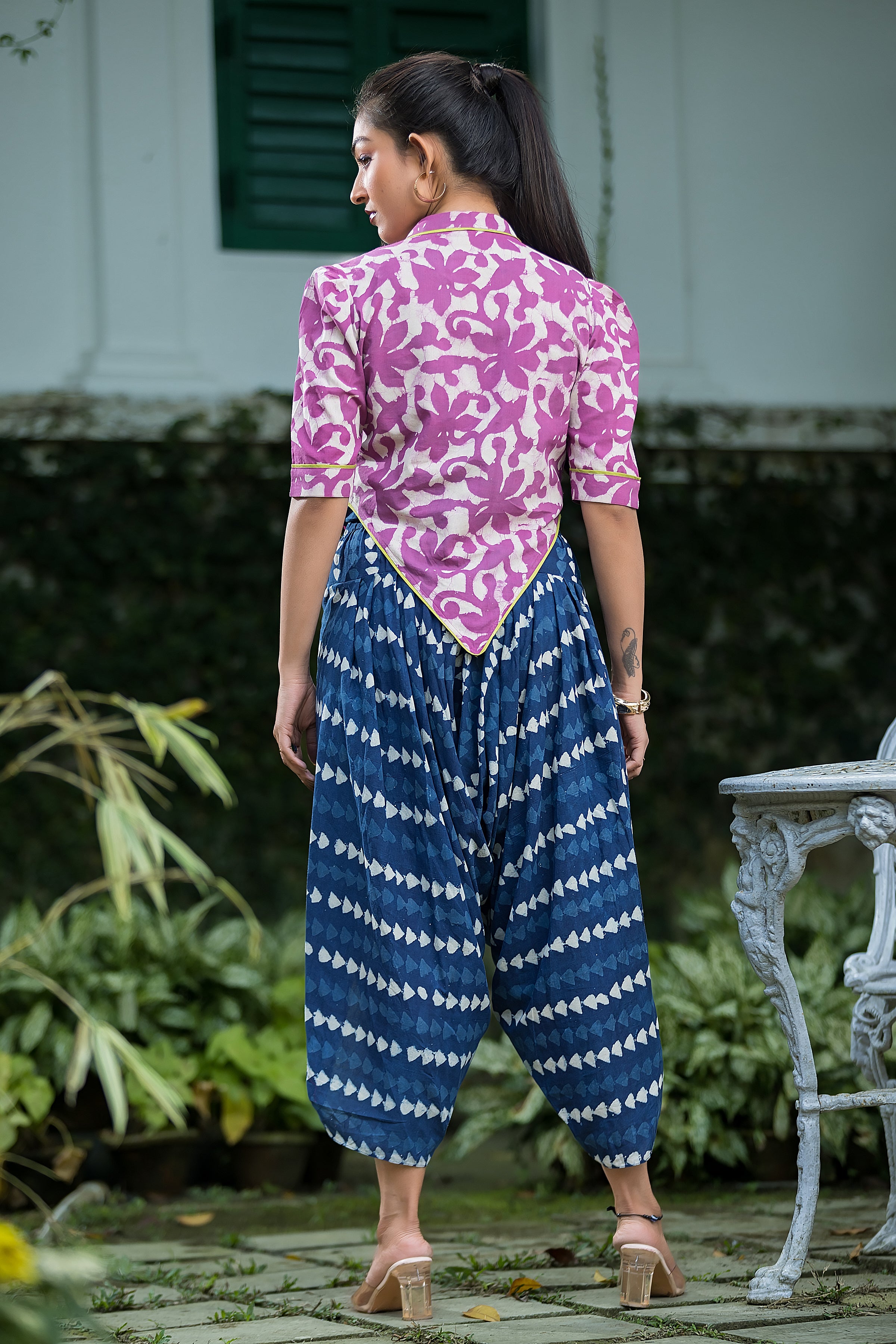 Women's Indigo Top & Dhoti With Jacket