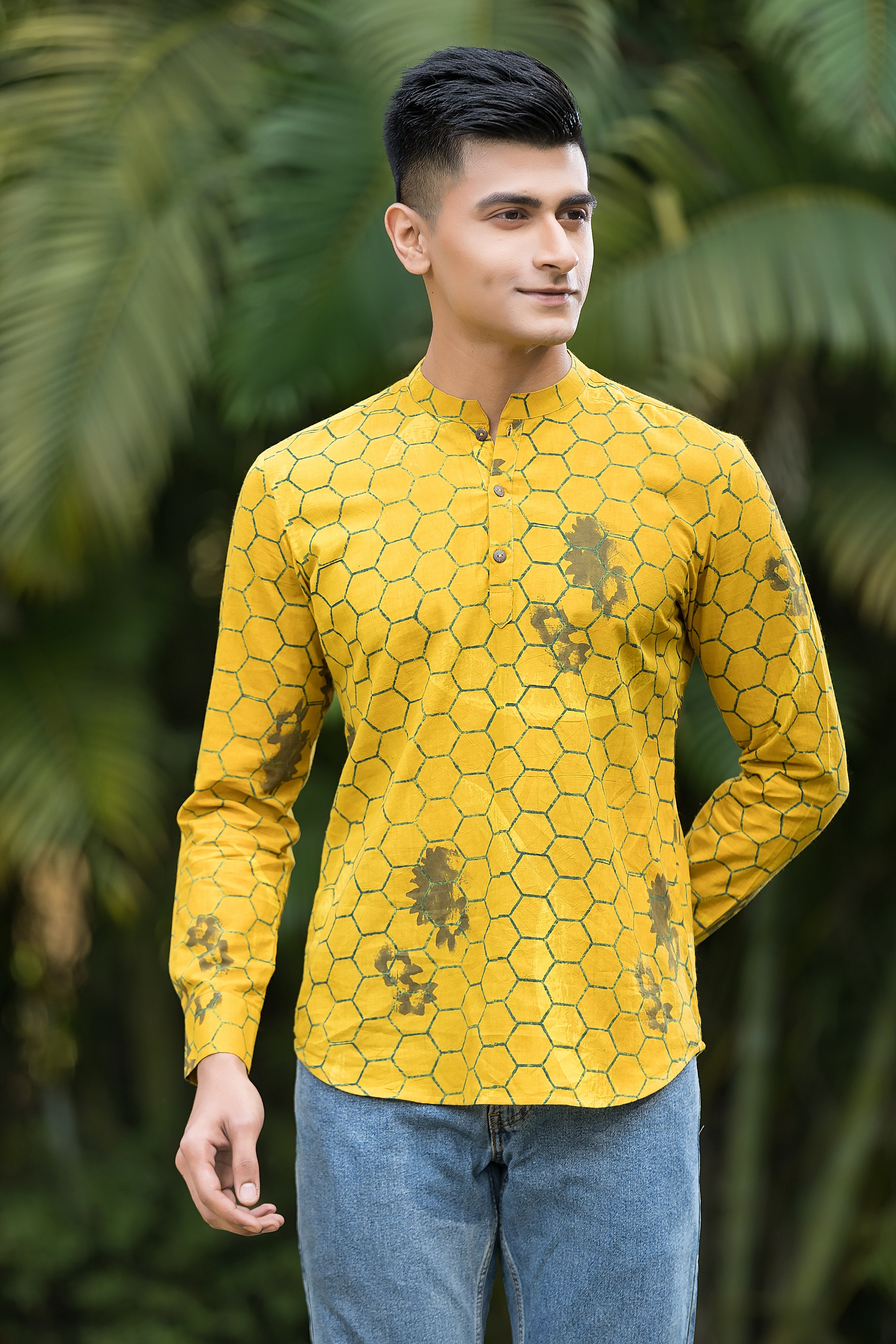 Men's Yellow Band Collar Kurta