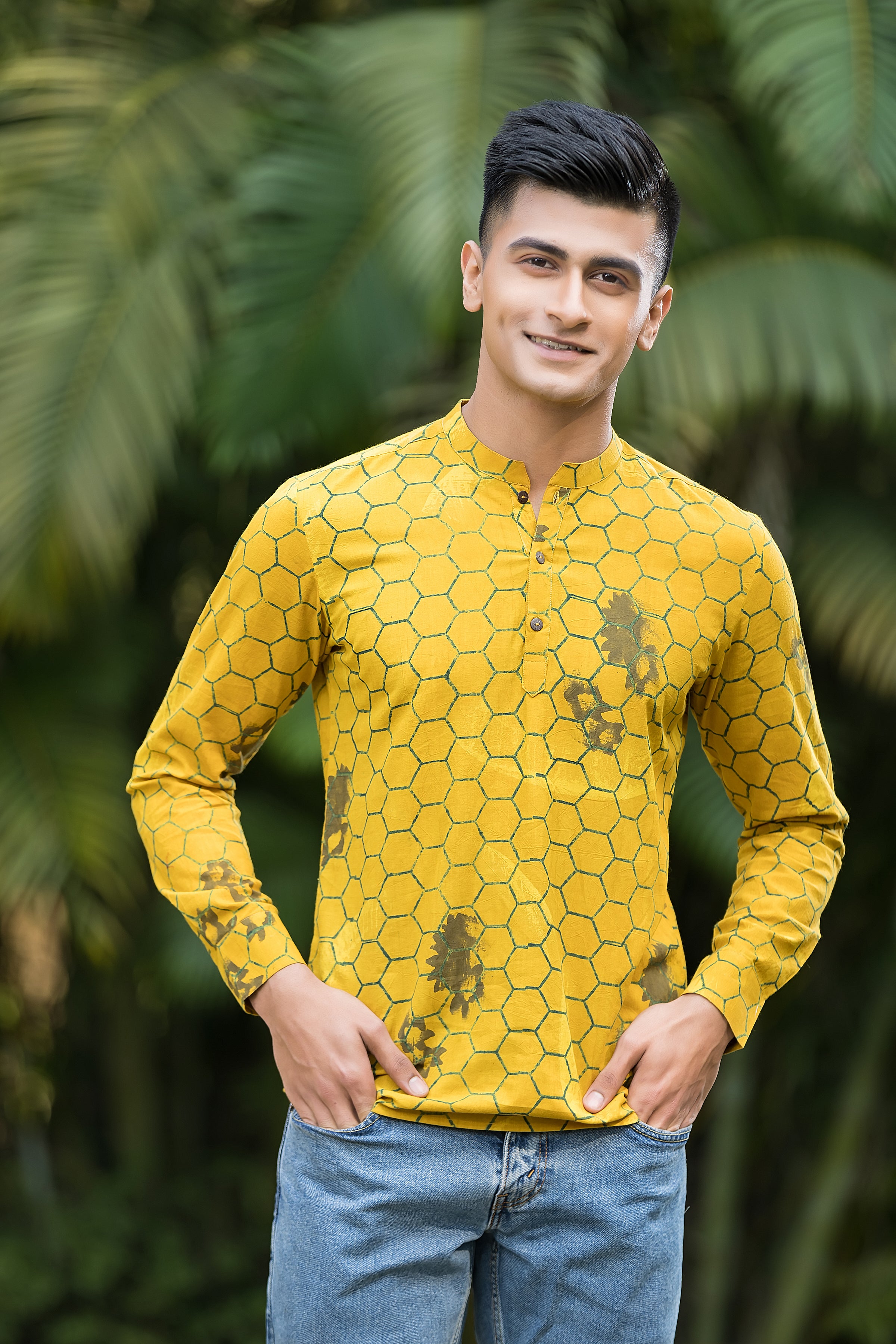 Men's Yellow Band Collar Kurta