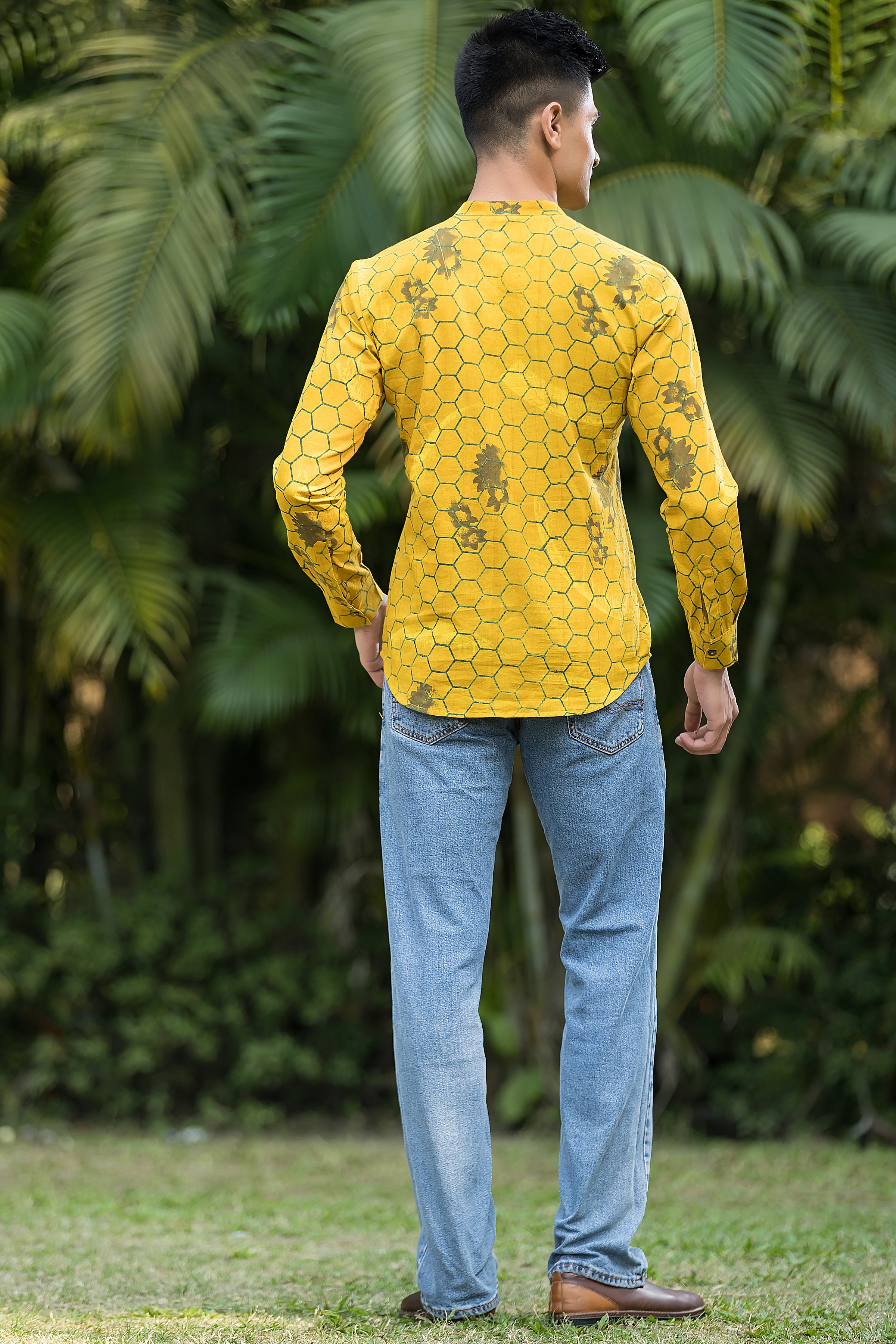 Men's Yellow Band Collar Kurta