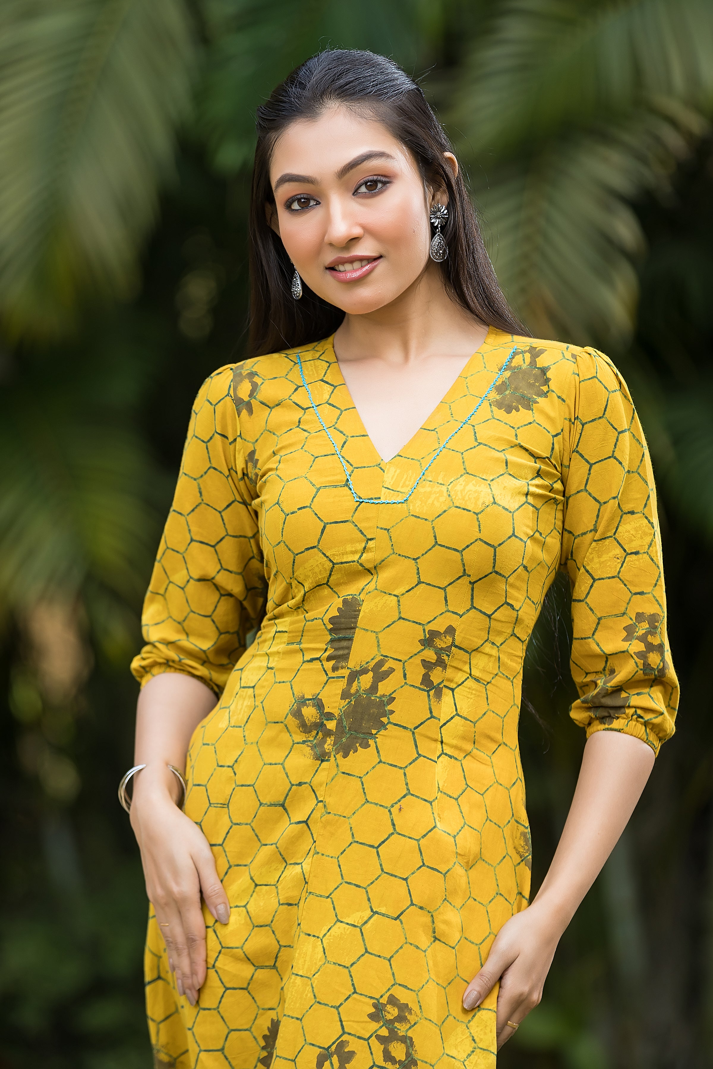 Women's Yellow Handblock Dress