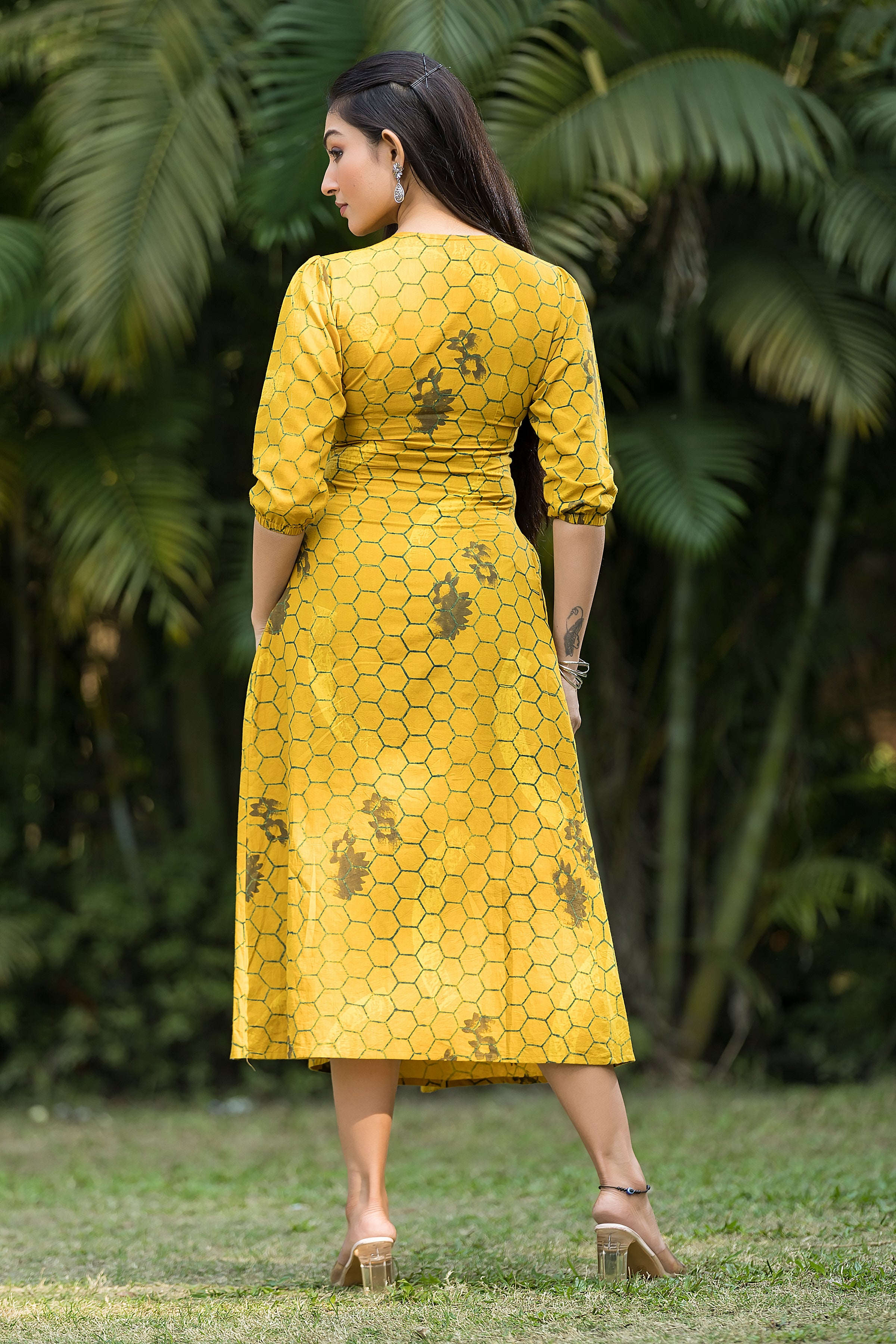 Women's Yellow Handblock Dress