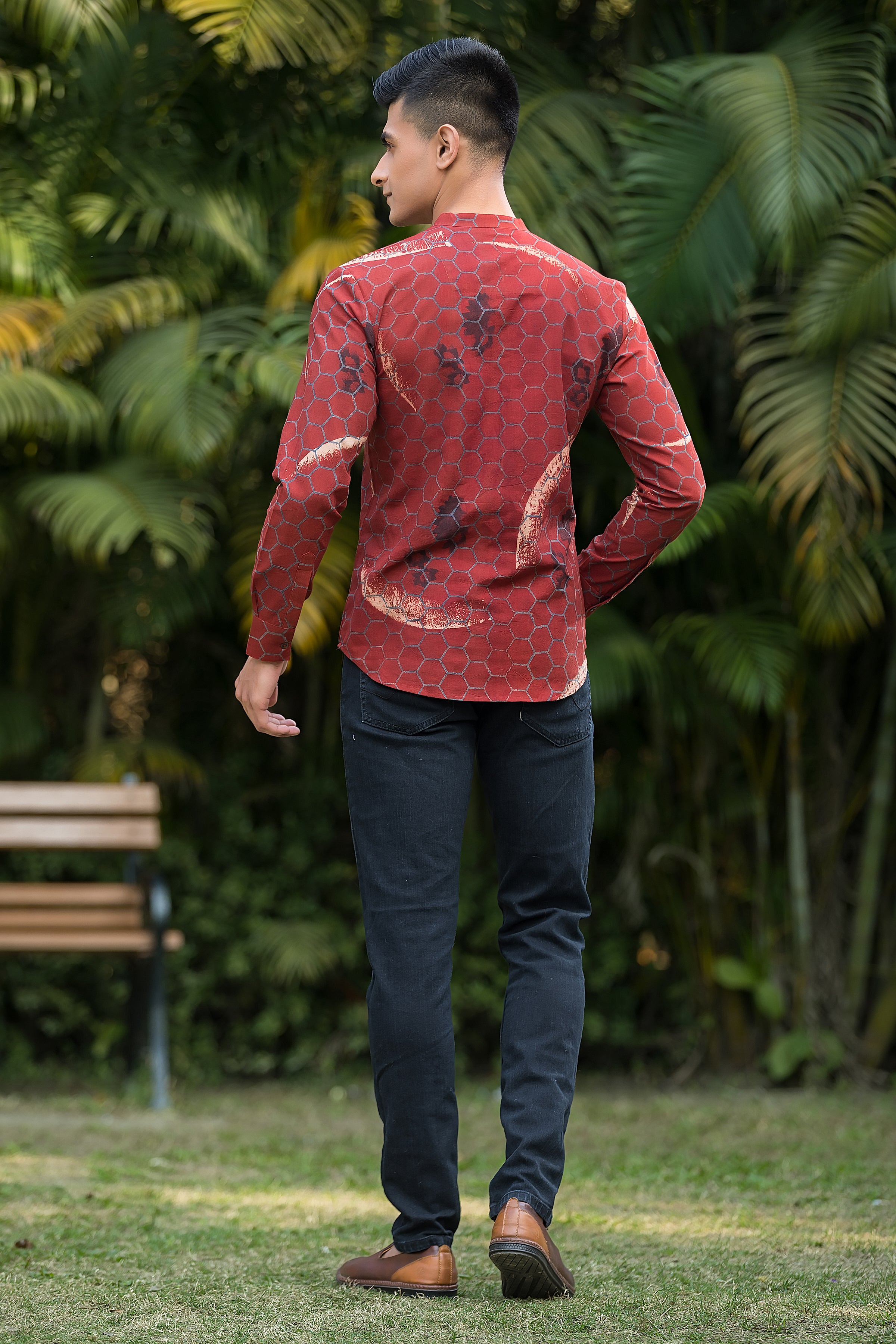Men's Maroon Band Collar Kurta