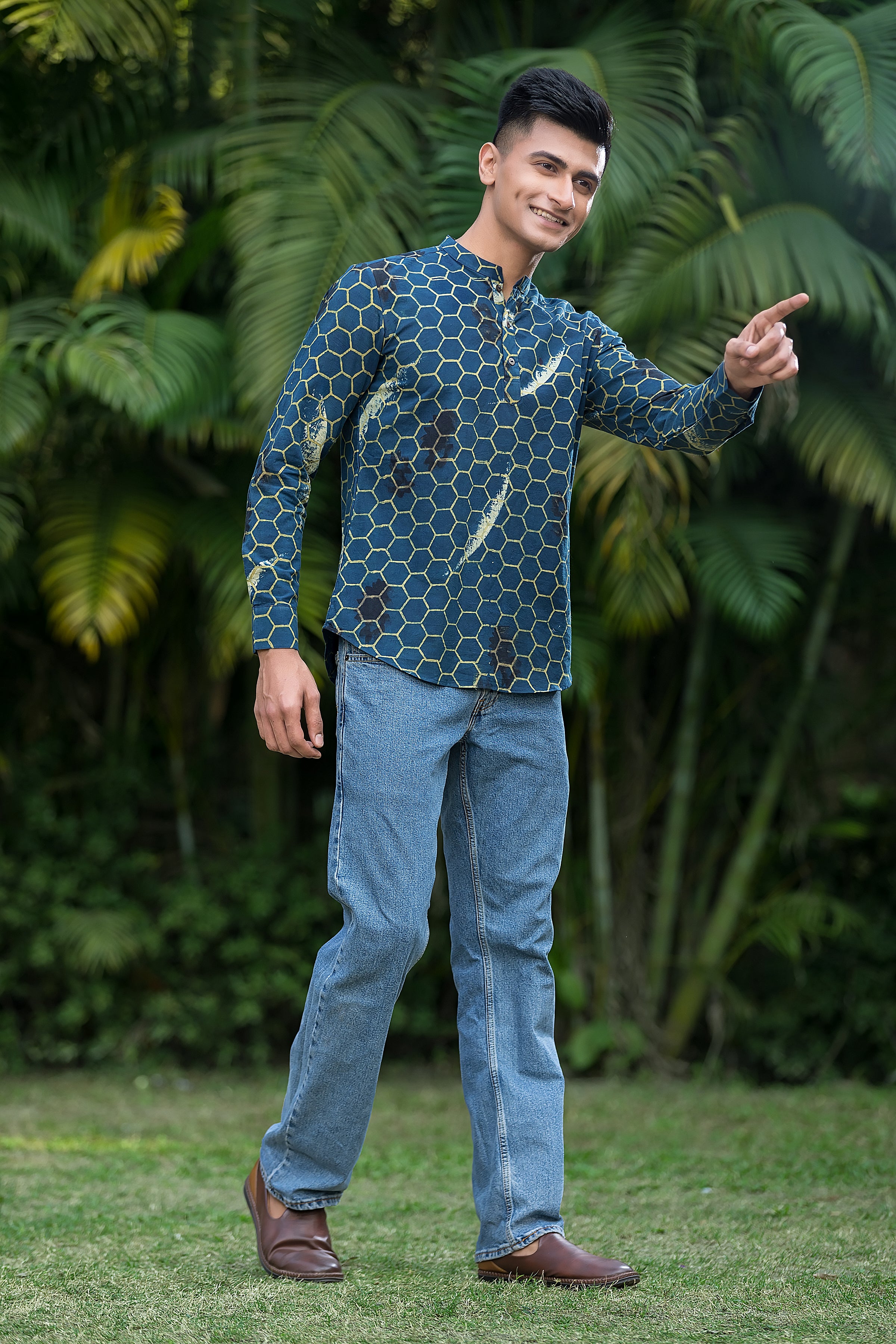 Men's Indigo Band Collar Kurta