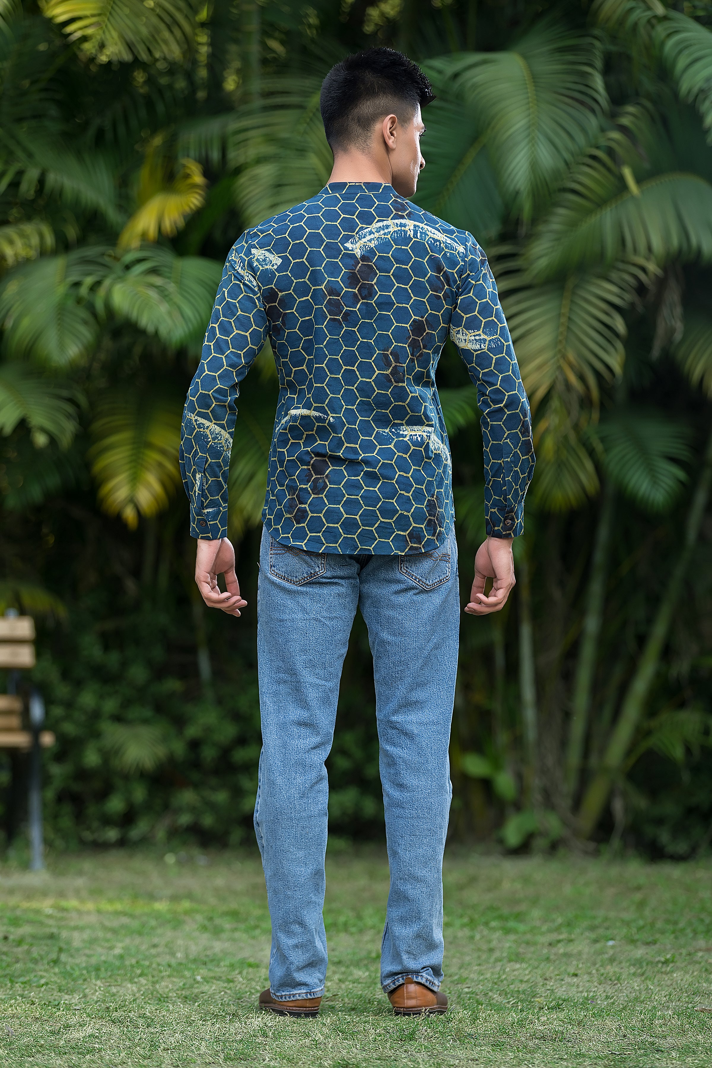 Men's Indigo Band Collar Kurta