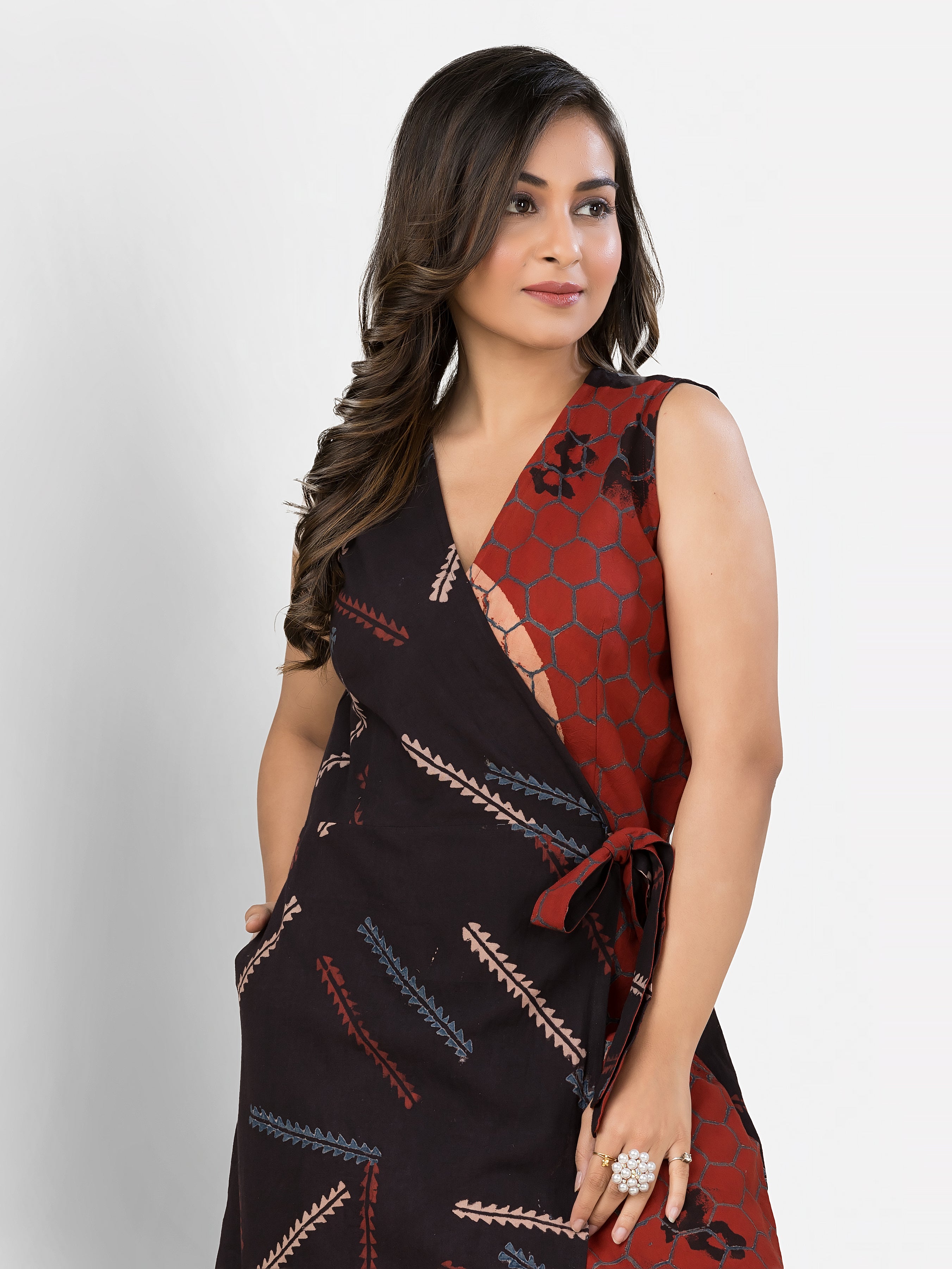 Women's Cotton Black Maroon Wrapper Dress