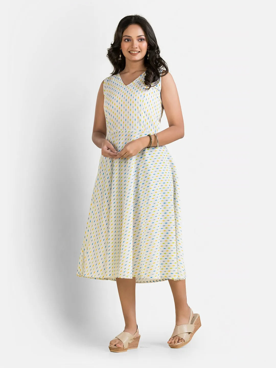 Women's White Dress With Yellow Jamdani Shrug