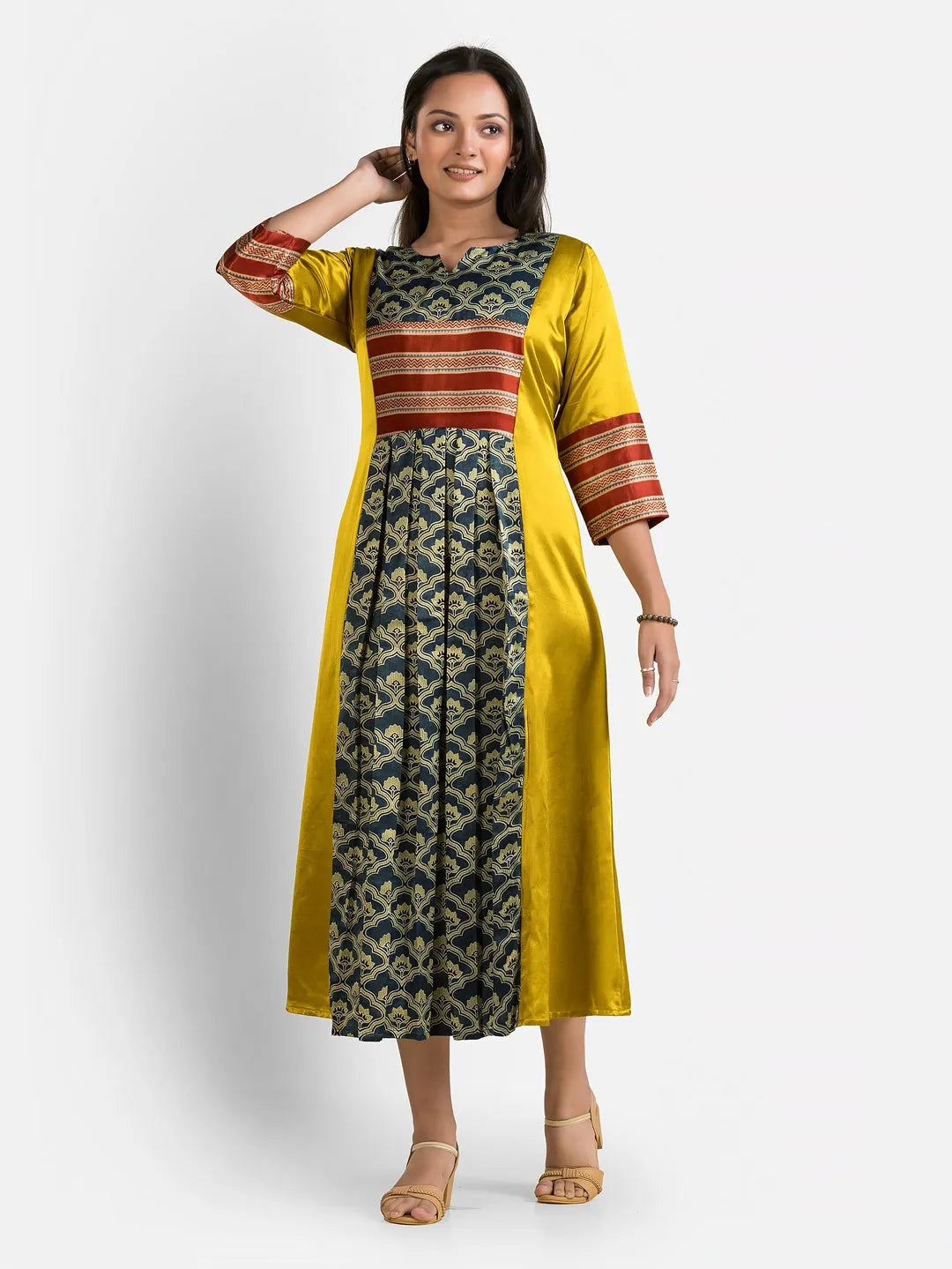 Women's Yellow Mashru Silk Dress
