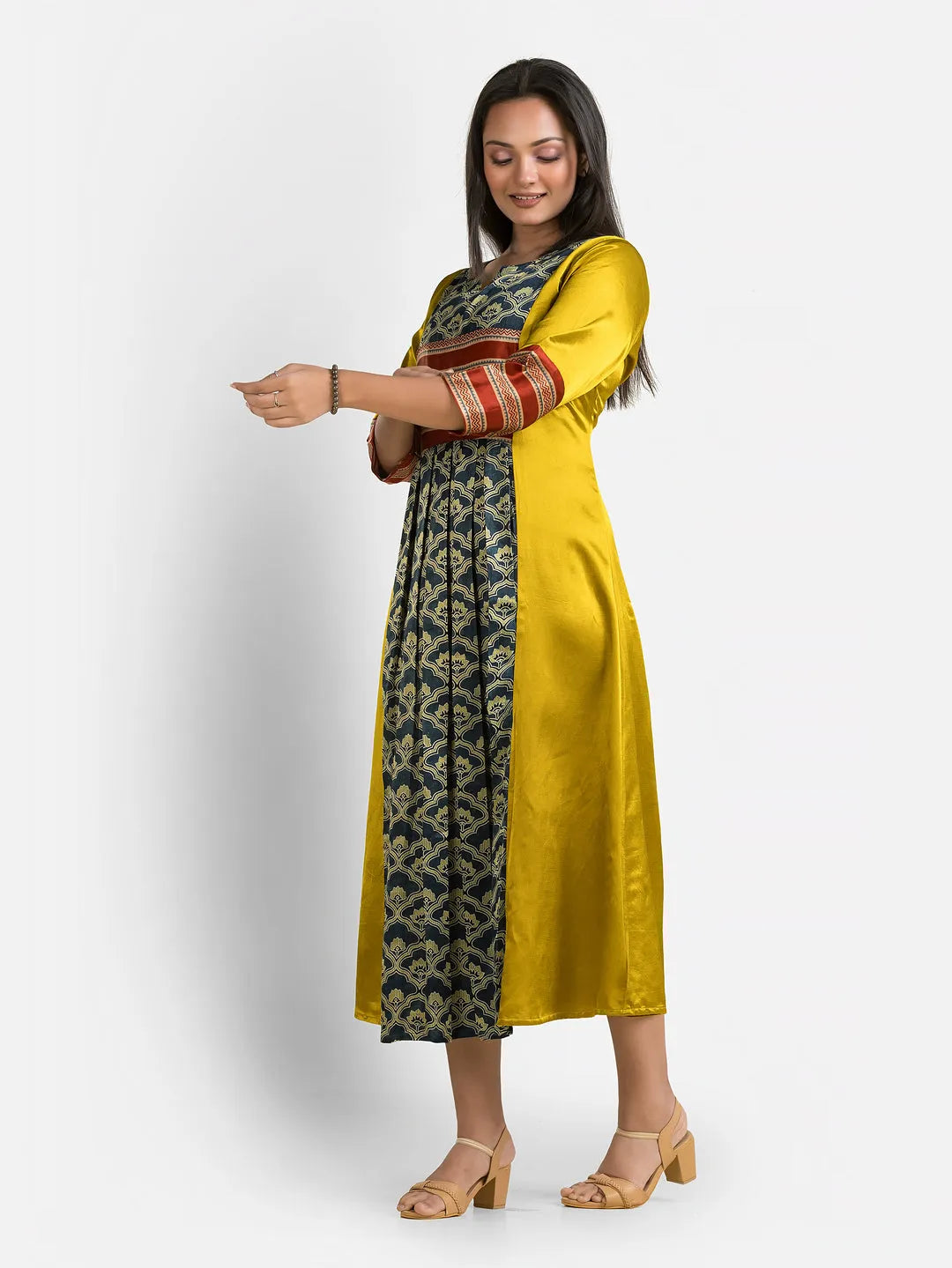 Women's Yellow Mashru Silk Dress