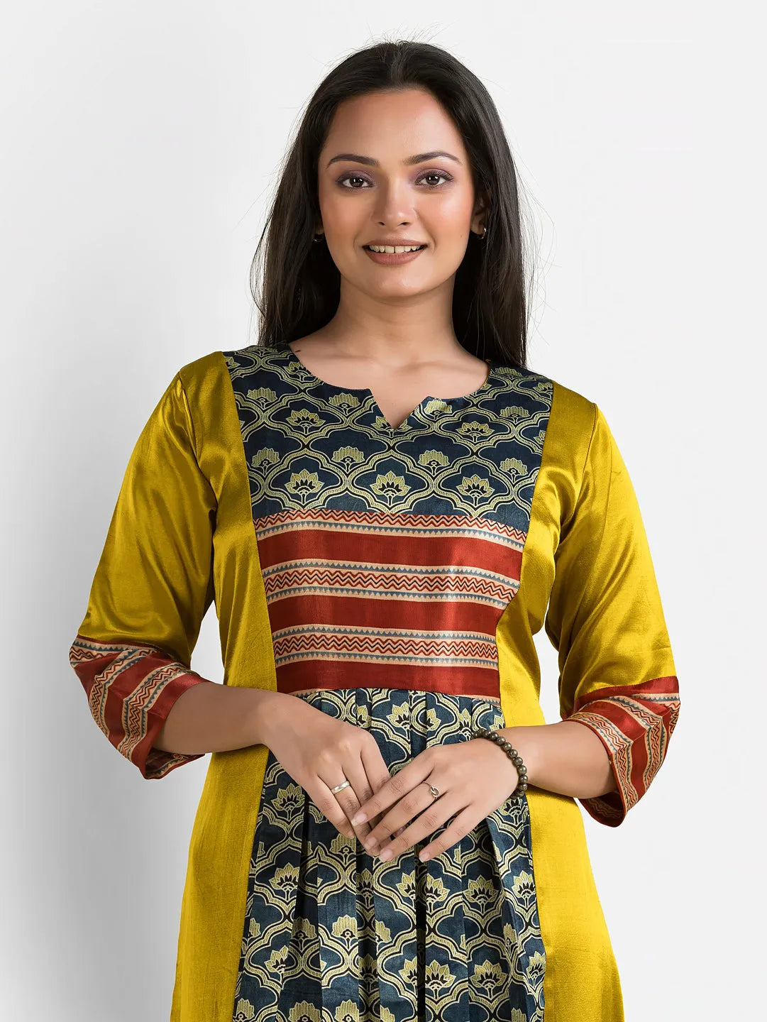 Women's Yellow Mashru Silk Dress