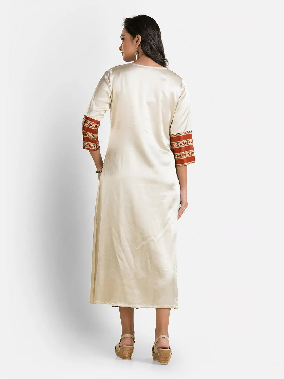 Women's White Mashru Silk Dress