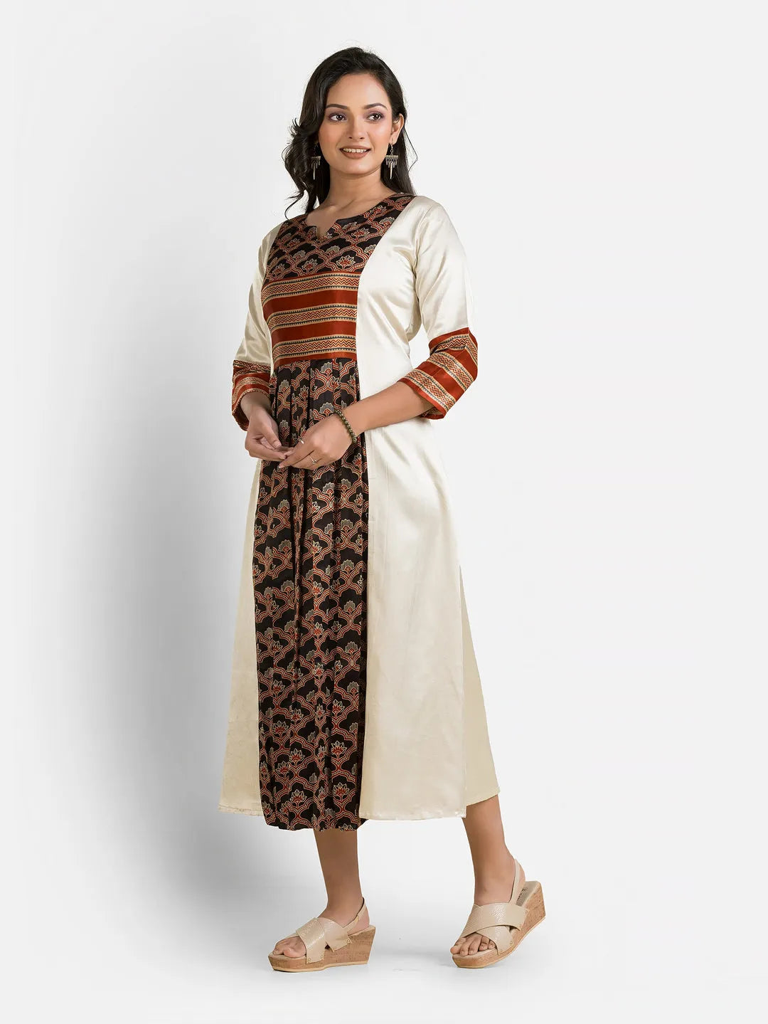 Women's White Mashru Silk Dress