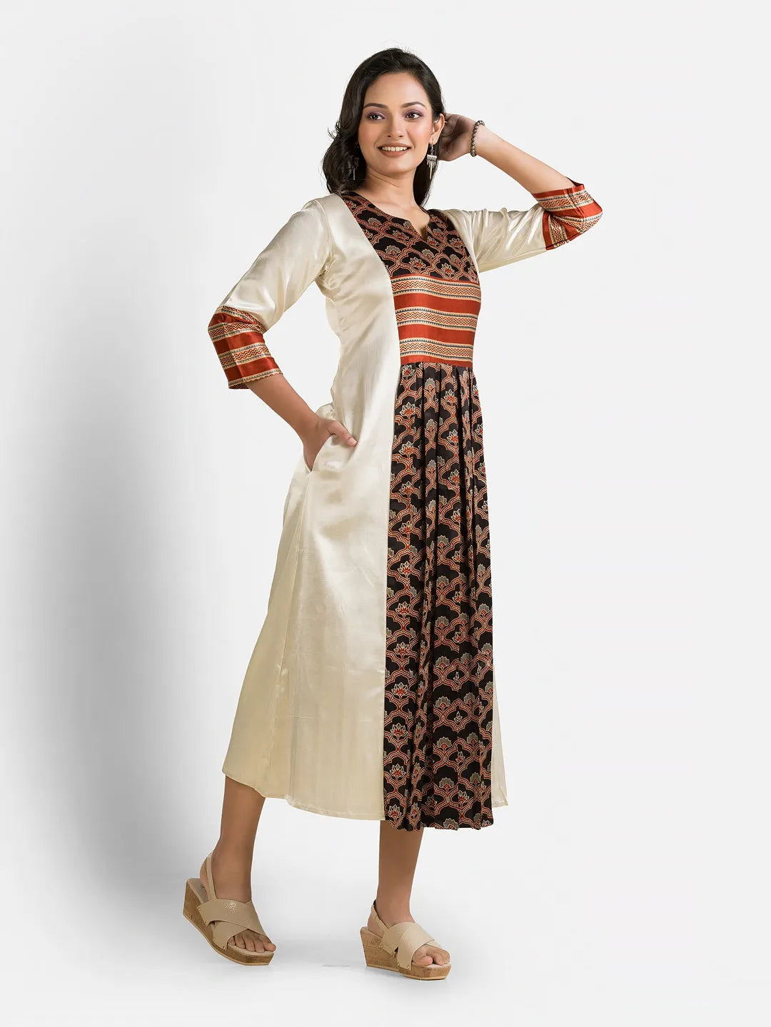 Women's White Mashru Silk Dress