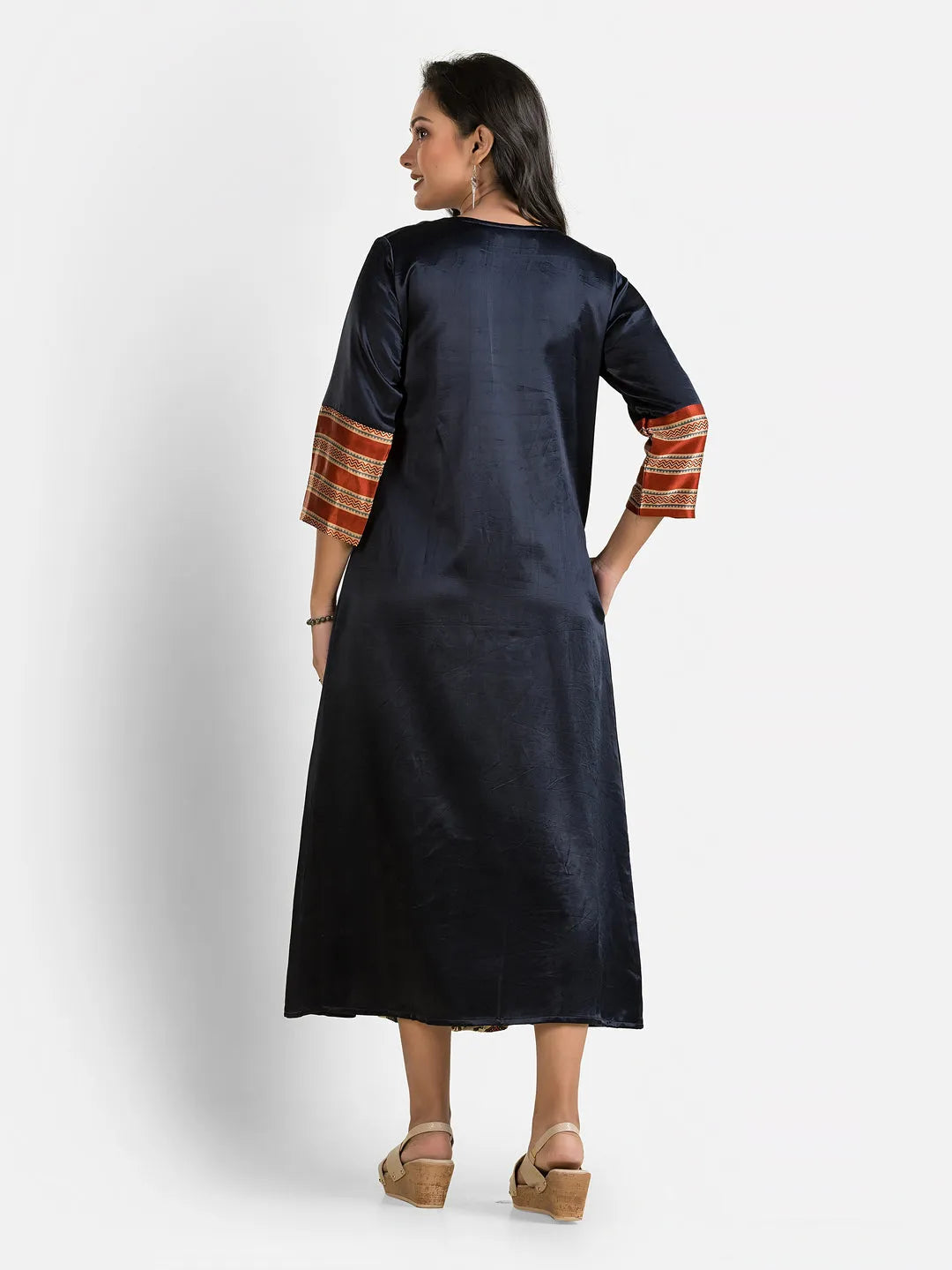 Women's Navy Mashru Silk Dress