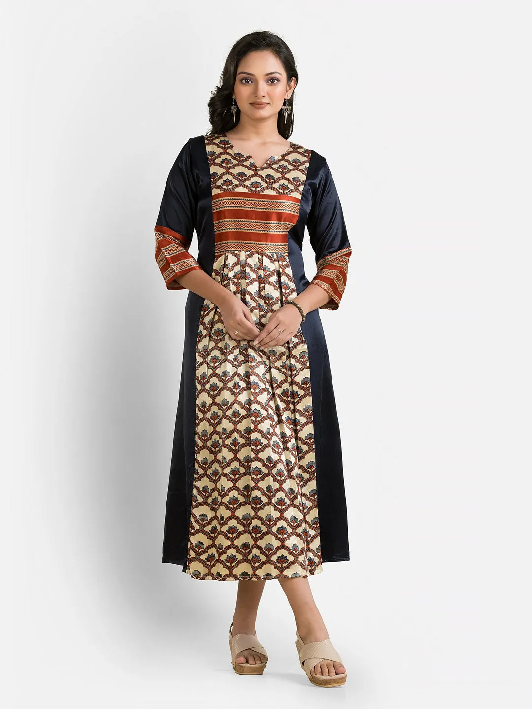 Women's Navy Mashru Silk Dress