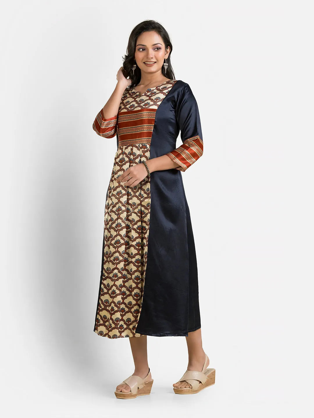 Women's Navy Mashru Silk Dress