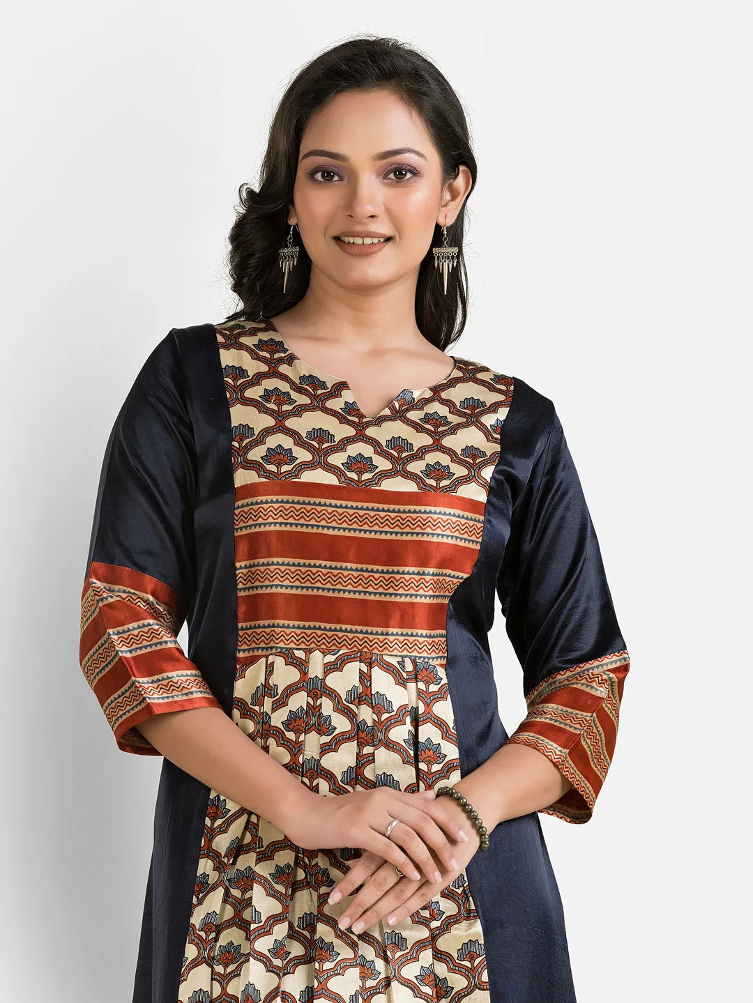 Women's Navy Mashru Silk Dress