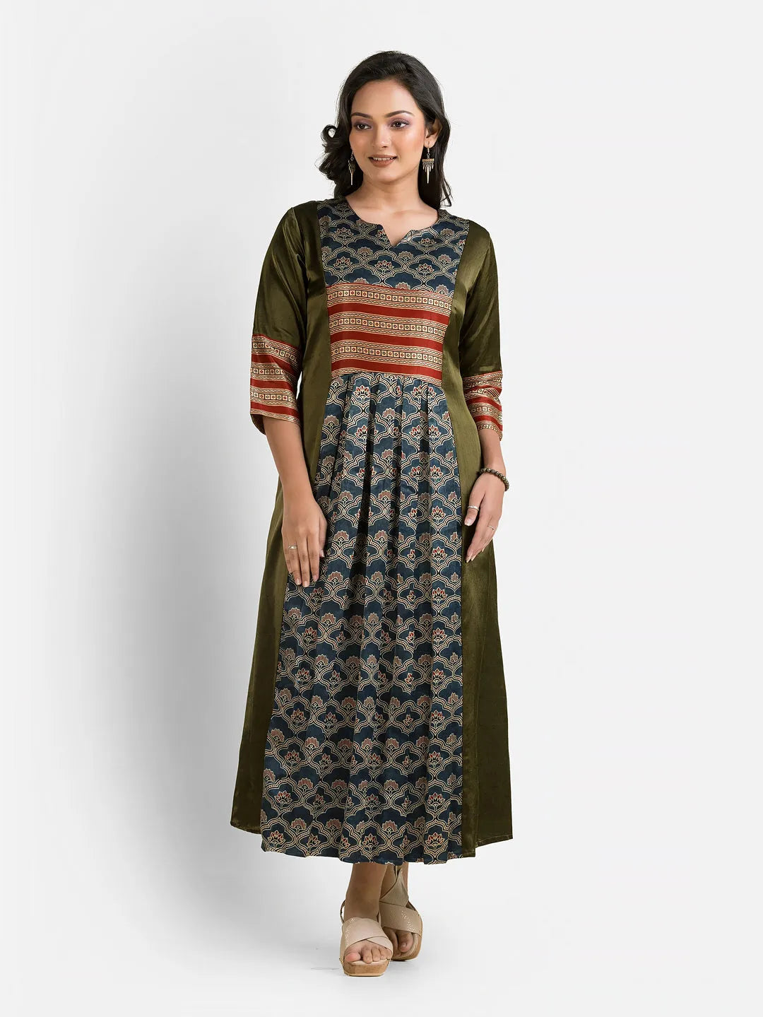 Women's Bottle Green Mashru Silk Dress