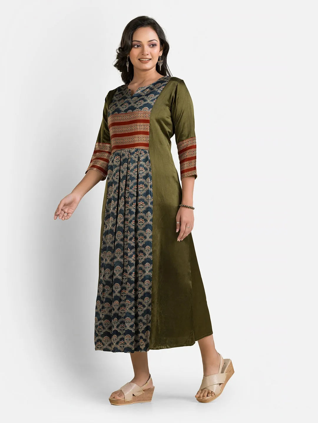 Women's Bottle Green Mashru Silk Dress