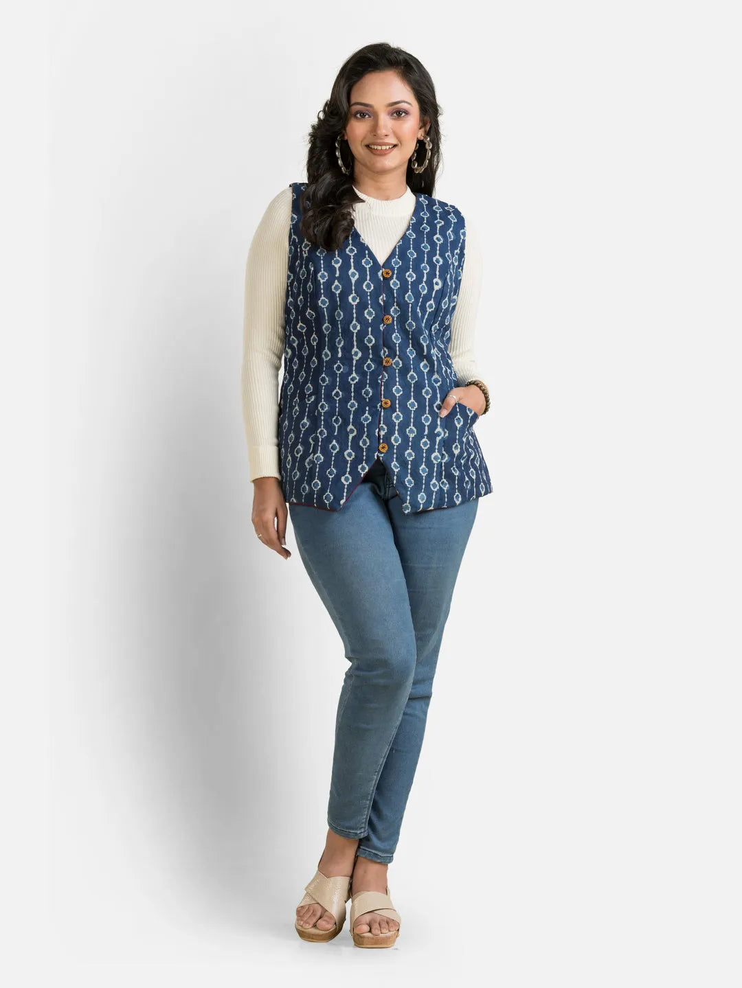 Women's Handblock Cotton Indigo Jacket