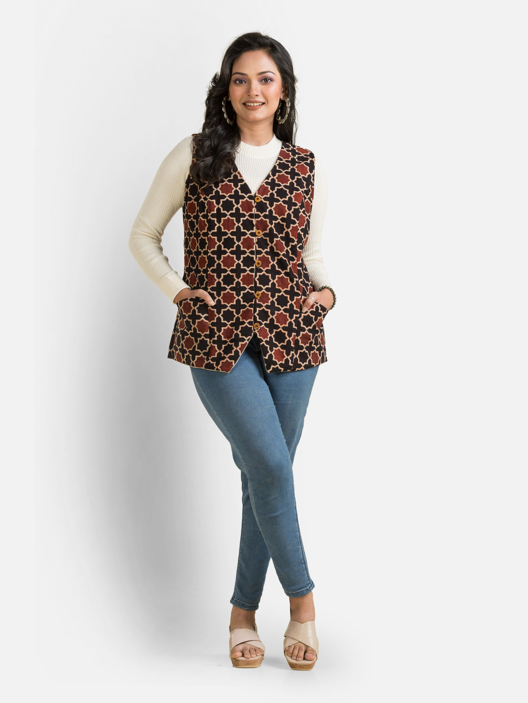 Women's Handblock Cotton Black Jacket