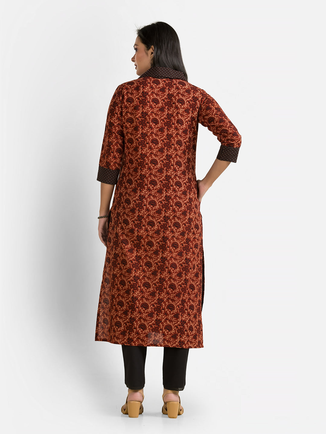 Women's Ajrakh Printed Maroon Collar Kurti