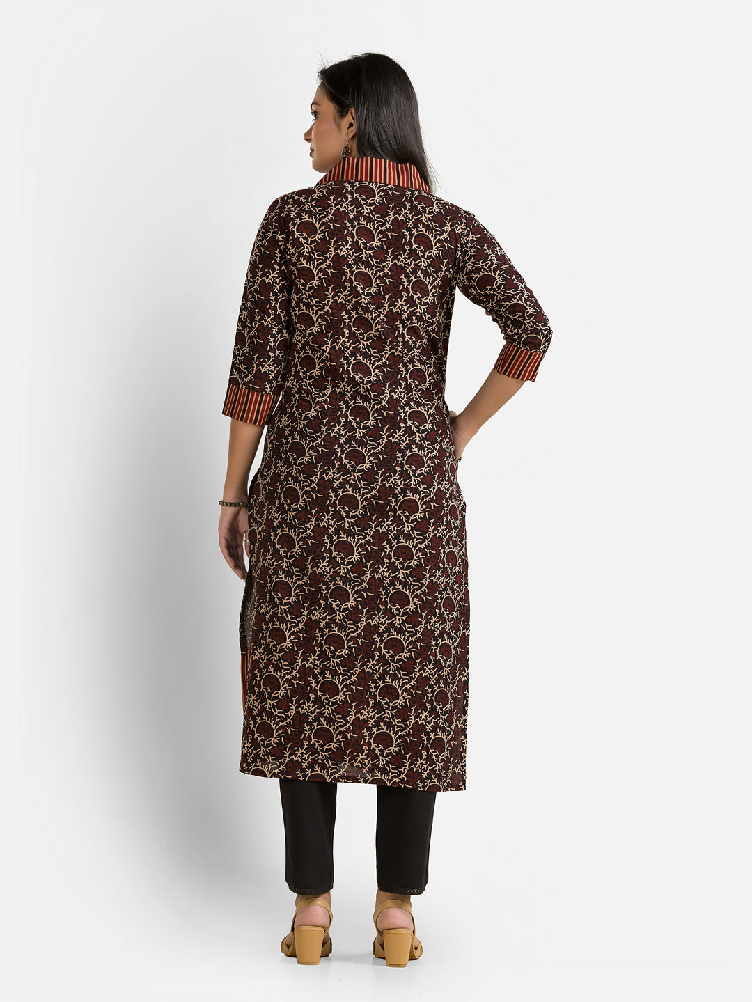 Women's Ajrakh Printed Black Collar Kurti