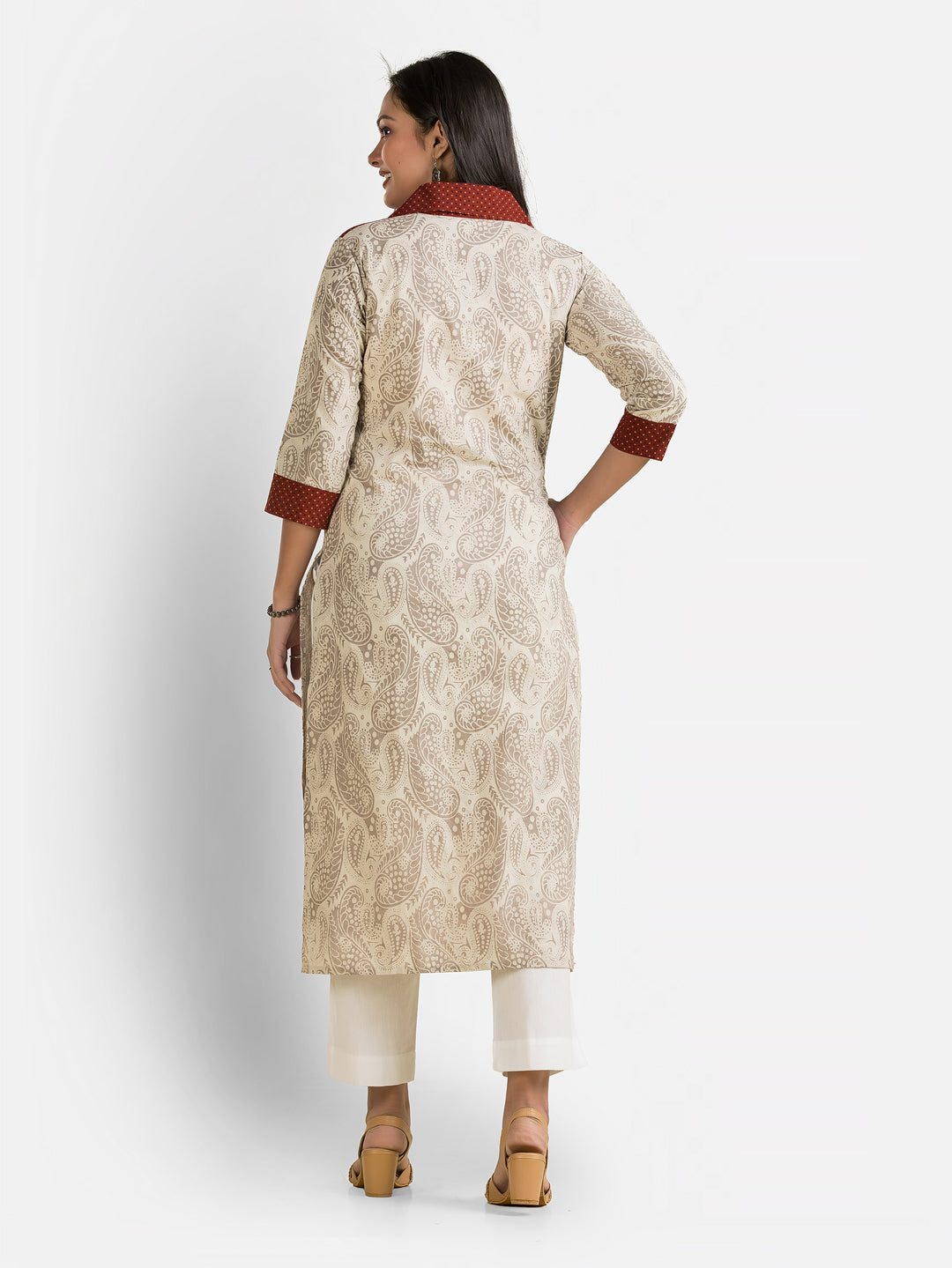 Women's Ajrakh Printed Cream Collar Kurti