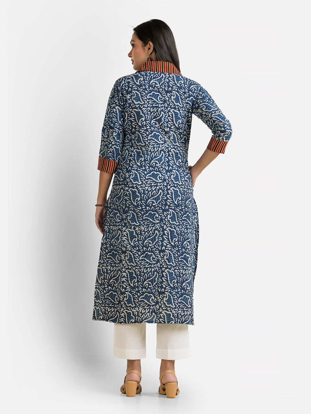 Women's Ajrakh Printed Indigo Collar Kurti