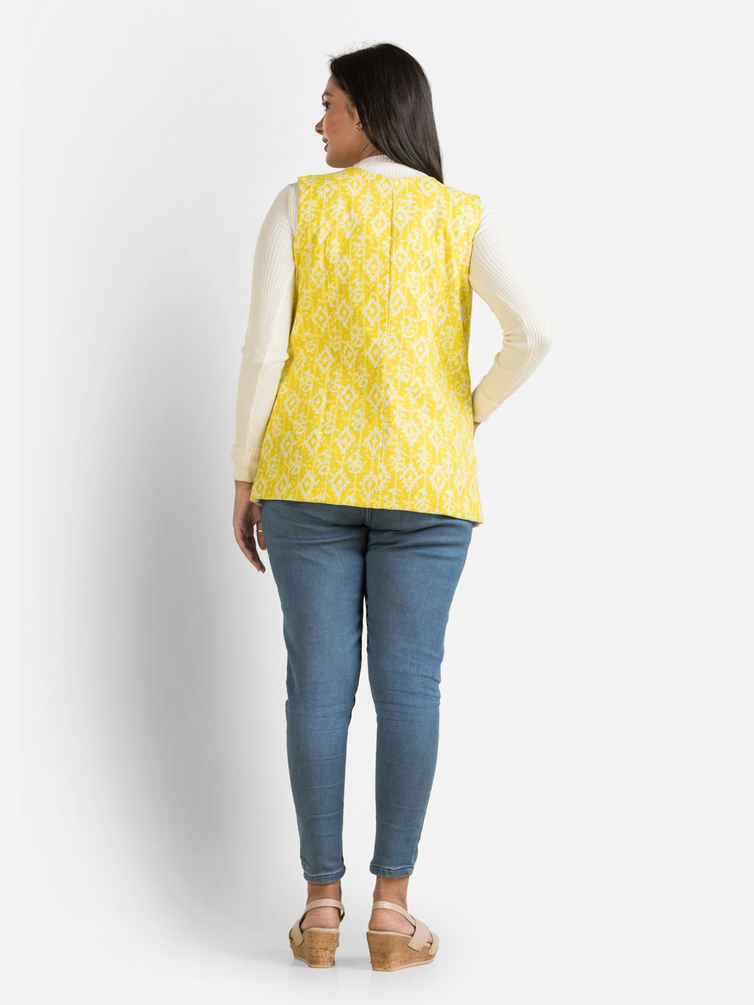 Women's Handblock Cotton Yellow Jacket