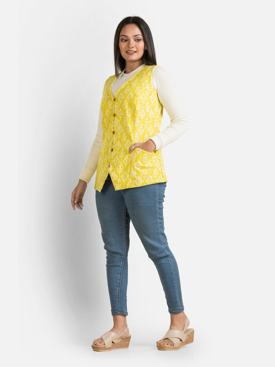 Women's Handblock Cotton Yellow Jacket