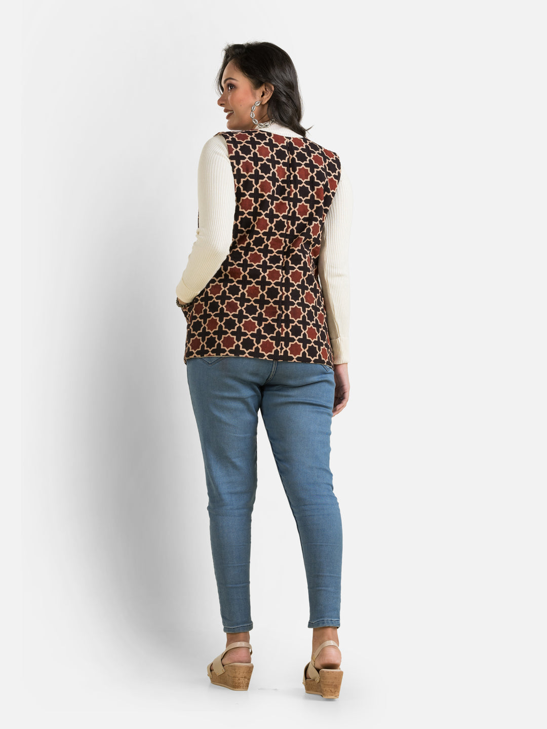 Women's Handblock Cotton Black Jacket