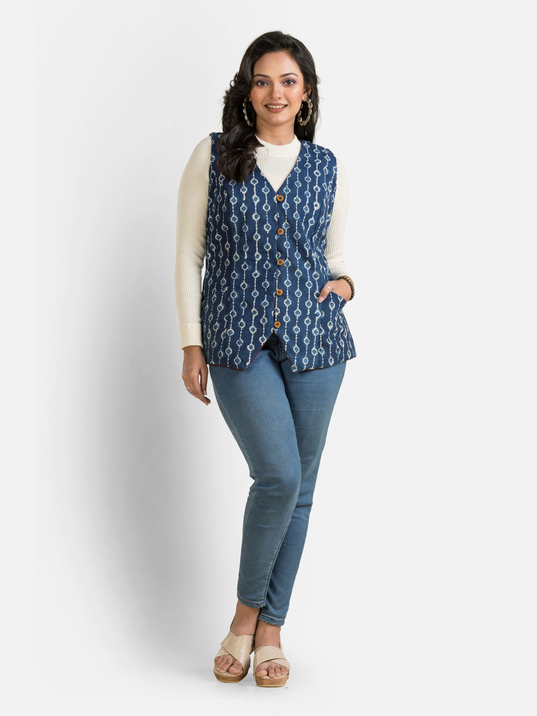 Women's Handblock Cotton Indigo Jacket