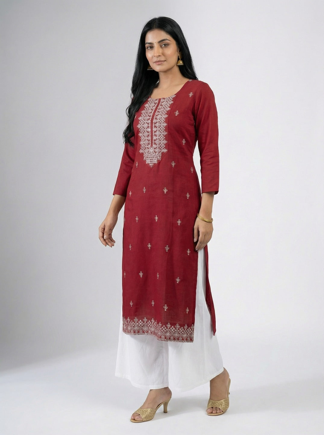 Women's Hand Work Maroon Kurti