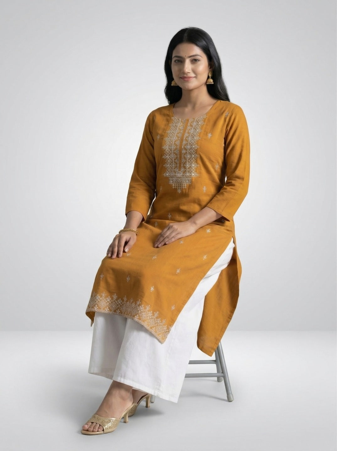 Women's Hand Work Yellow Kurti