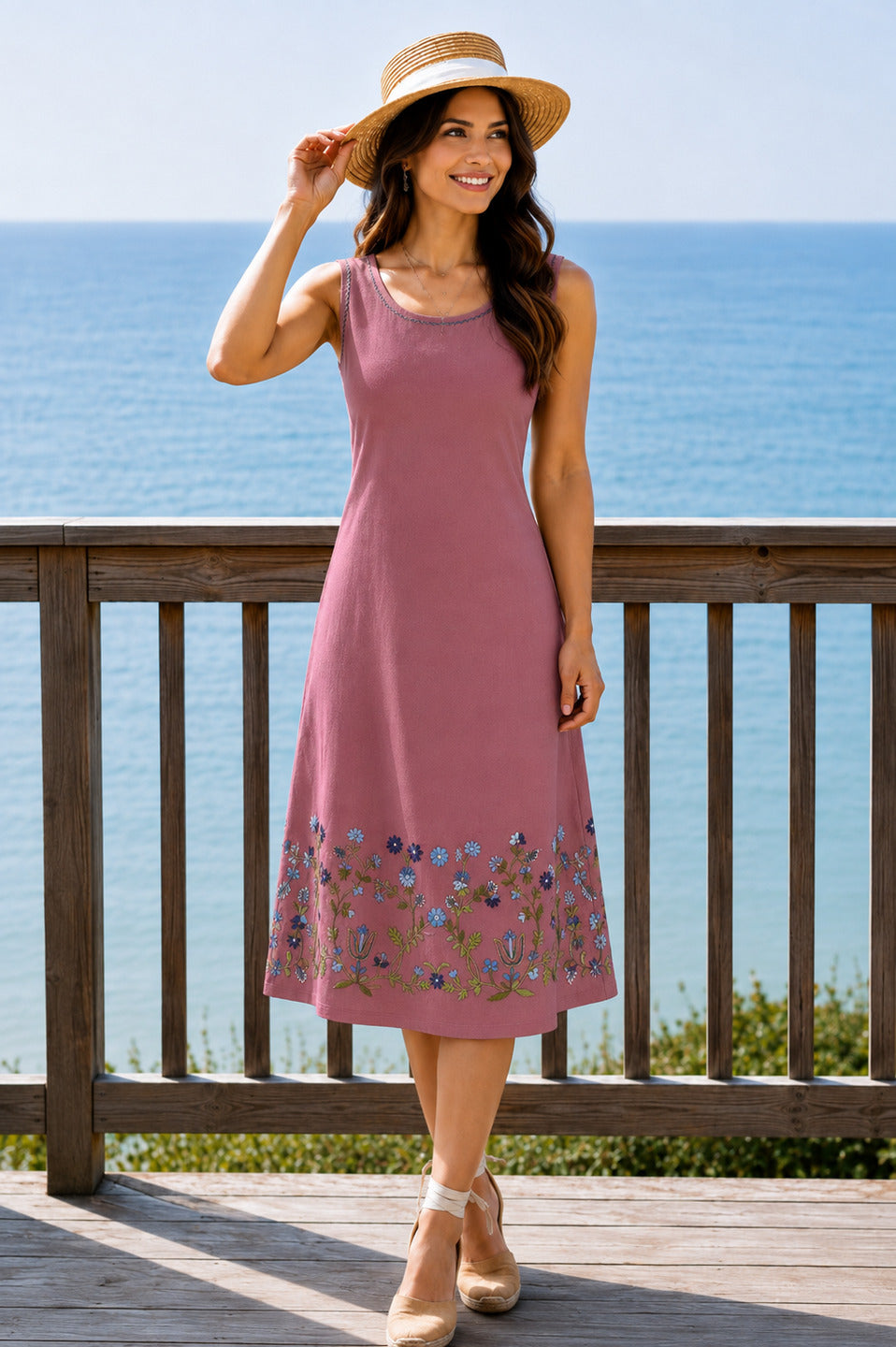 Women's Thread Work Dusty Rose Pink Dress