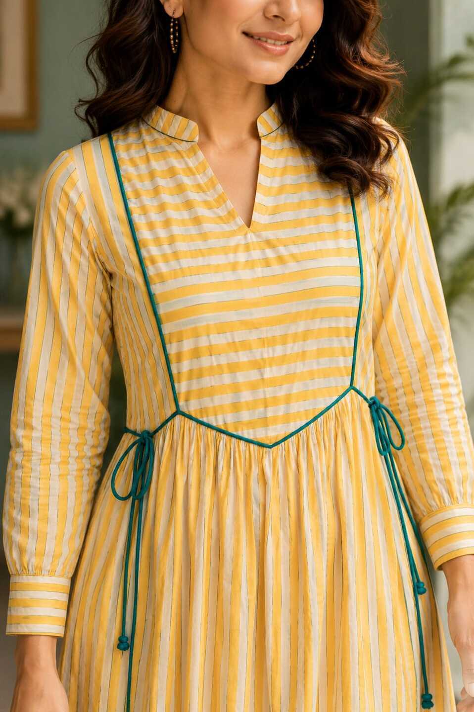 Women's Yellow 3/4th Sleeves dress
