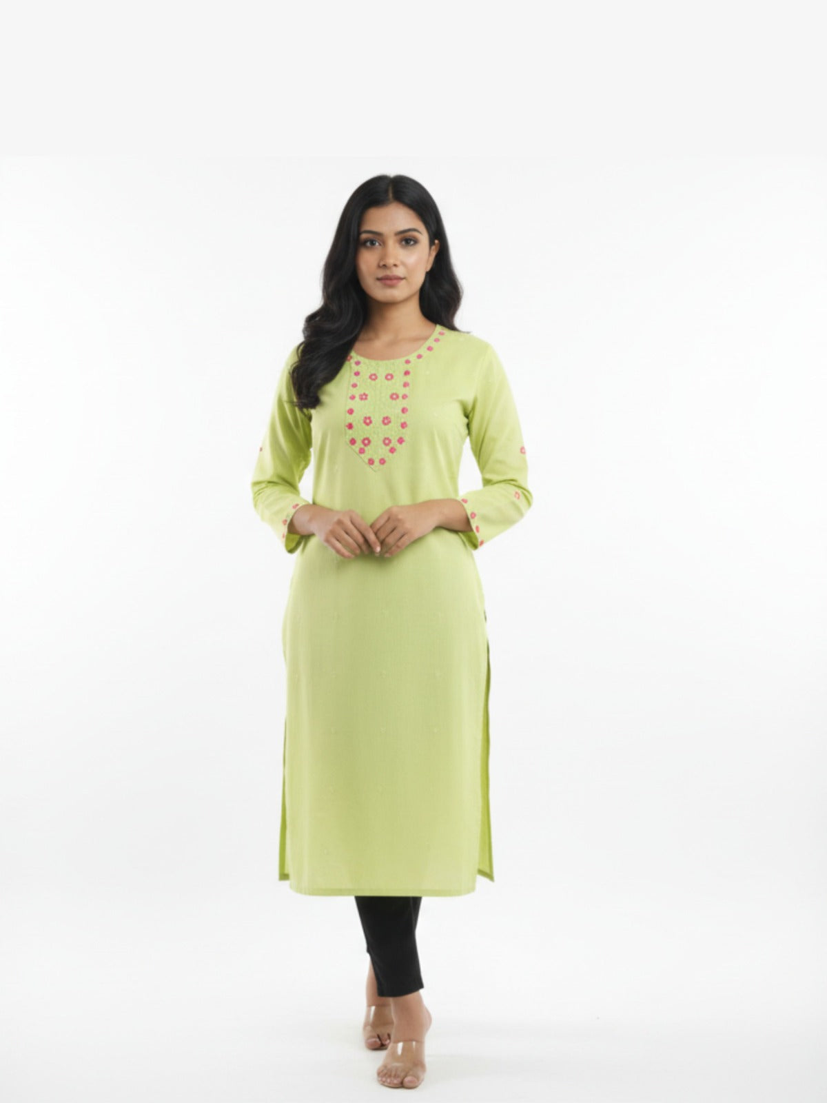 Women's Light Green 3/4th Sleeves Kurti