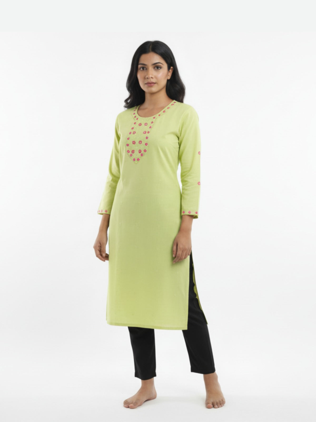 Women's Light Green 3/4th Sleeves Kurti