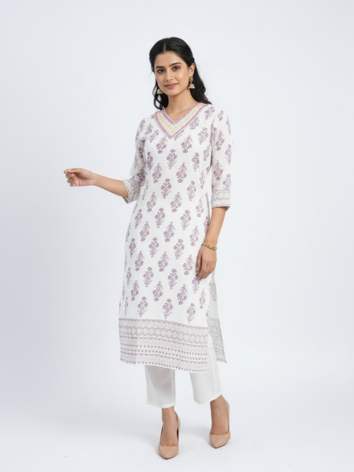 Women's V Neck 3/4th Sleeves Kurti