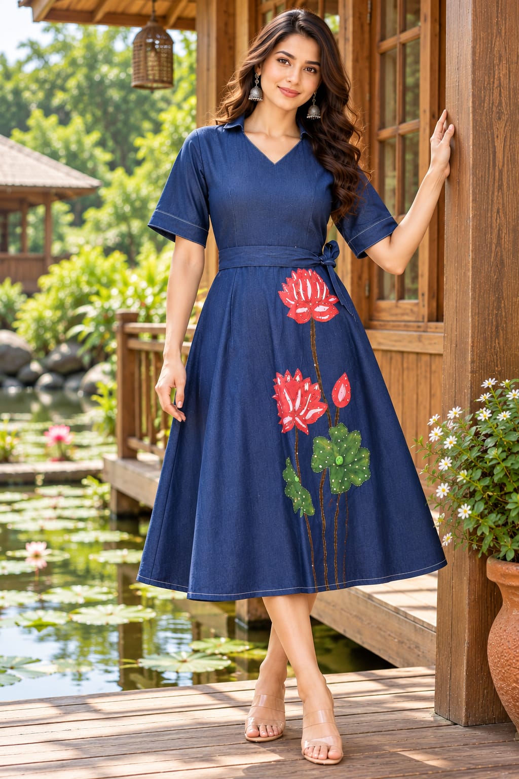 Women's Denim Hand Work Hand Painted Blue Dress