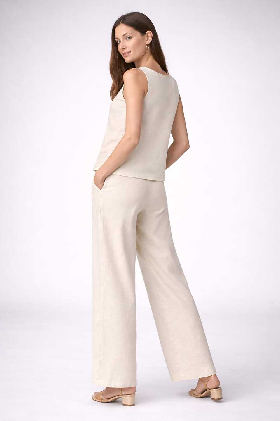 Women’s cream embroidered co-ord set featuring a sleeveless top and wide-leg pants, stylish and comfortable from Crazy Needle Online.